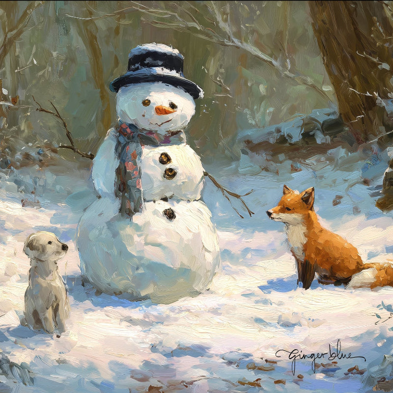 Snowman with Dog and Fox