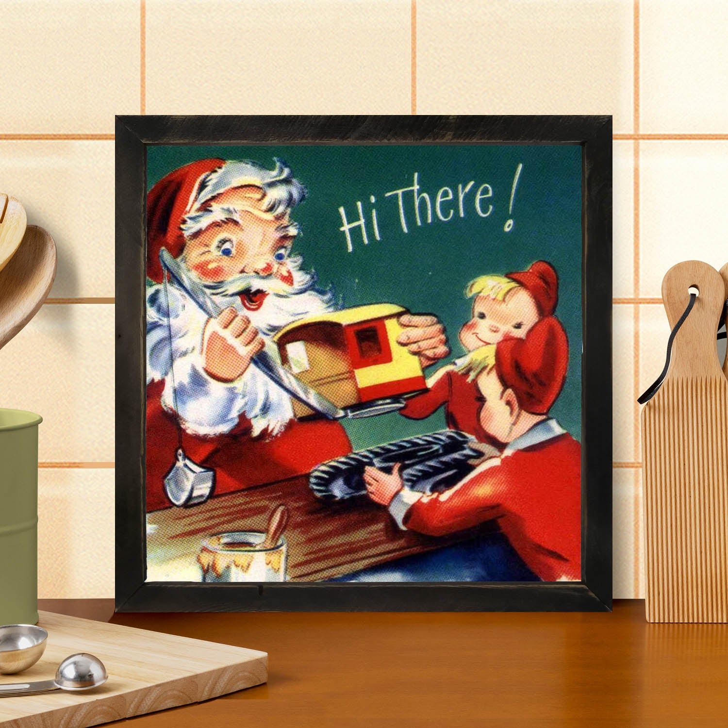 Santa with Elves Building a Train