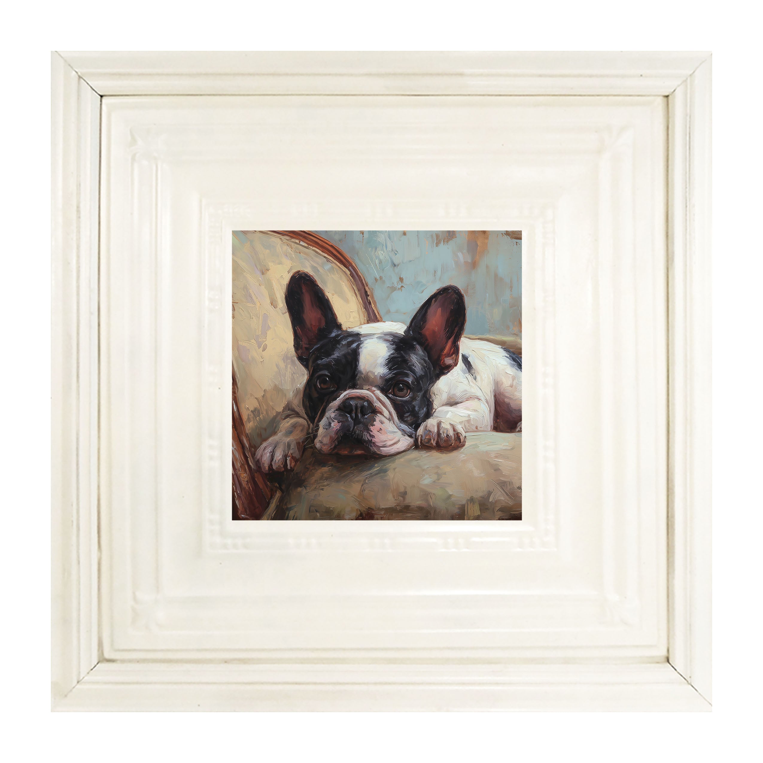 Armchair with Black and White French Bulldog