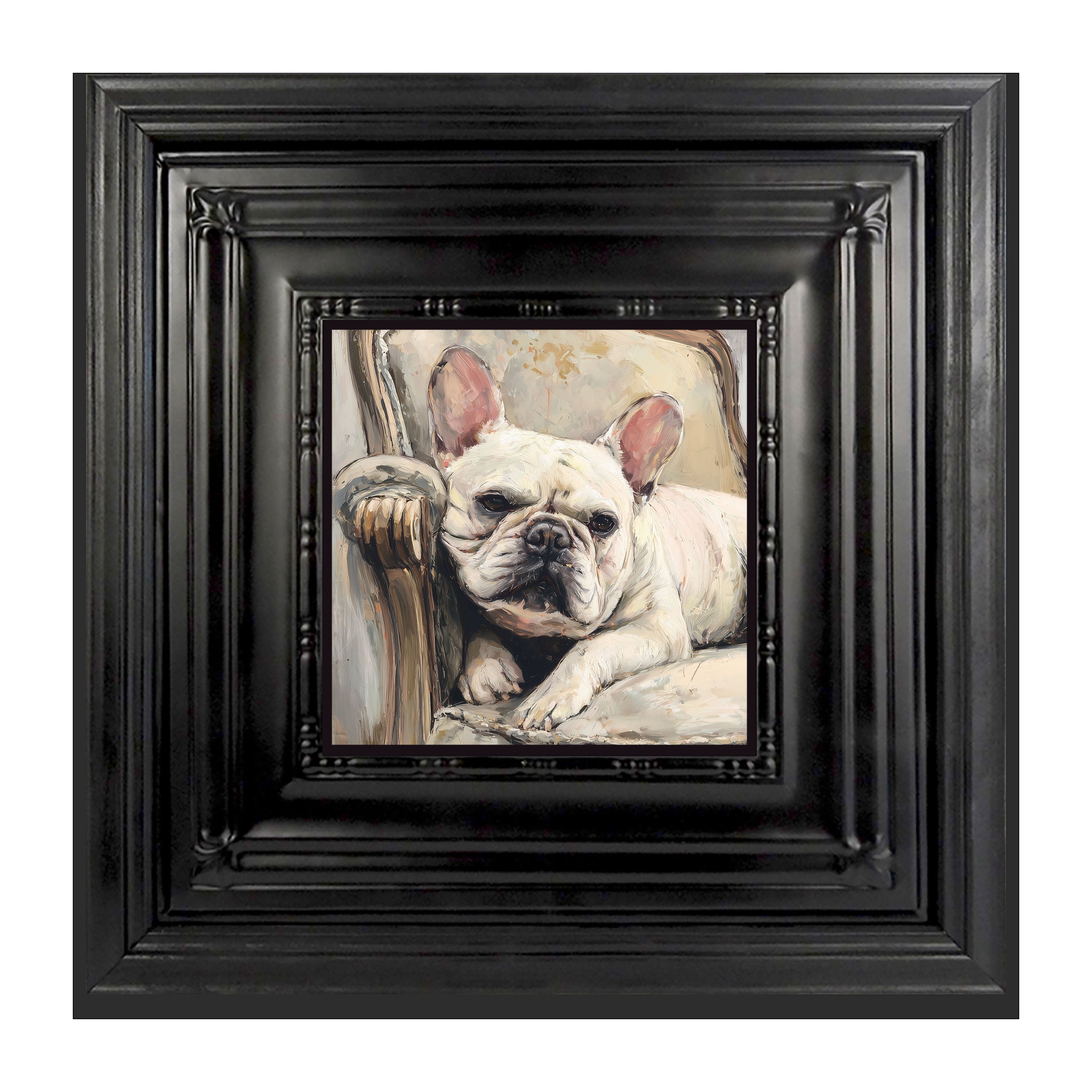 Armchair with White French Bulldog