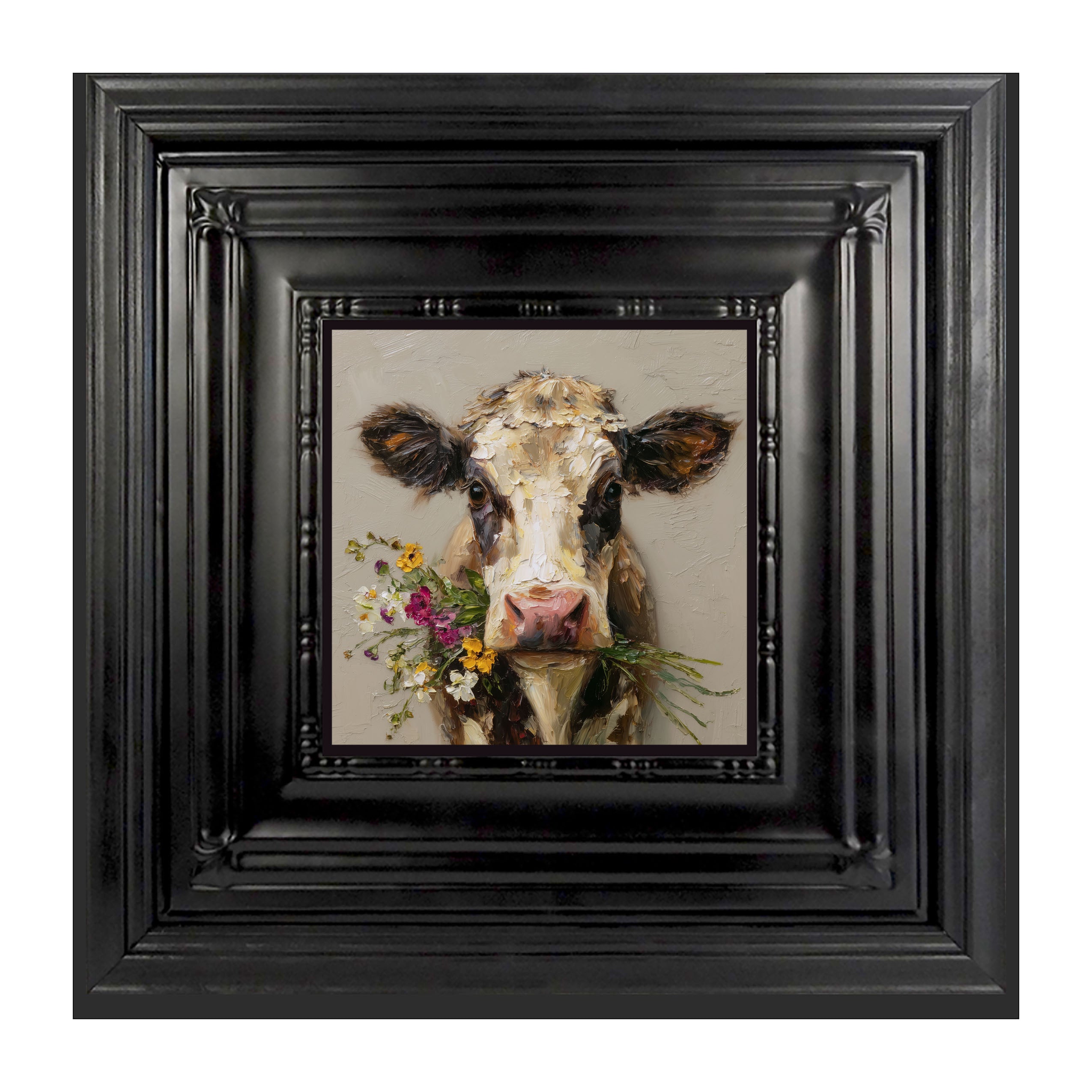 Spring Season Cow Holding Flowers