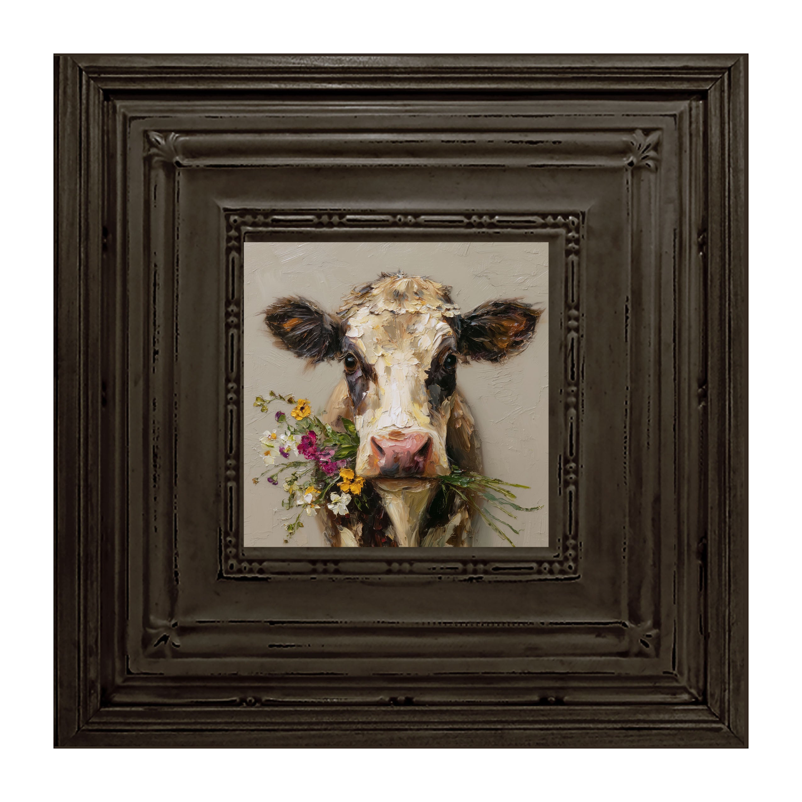 Spring Season Cow Holding Flowers