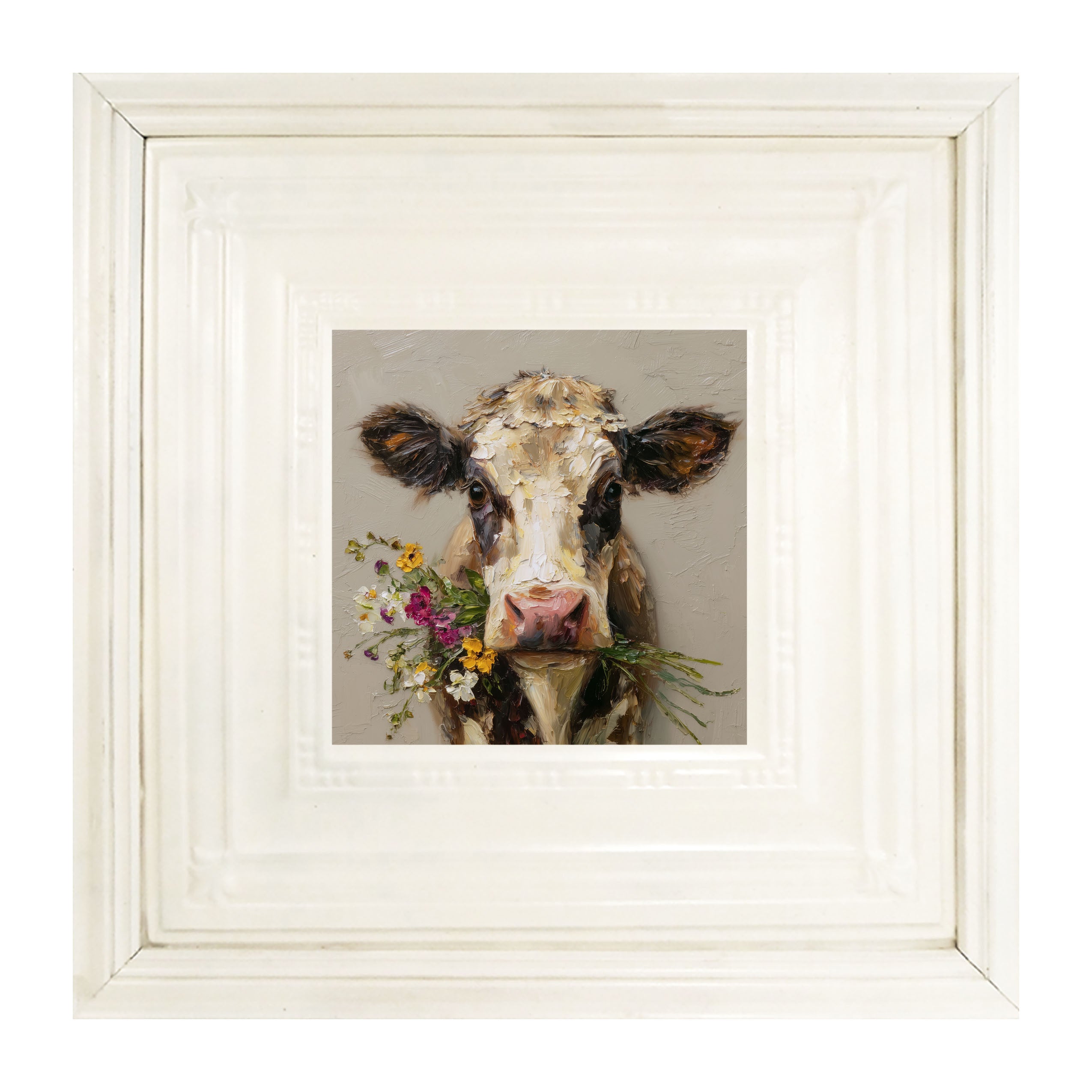 Spring Season Cow Holding Flowers