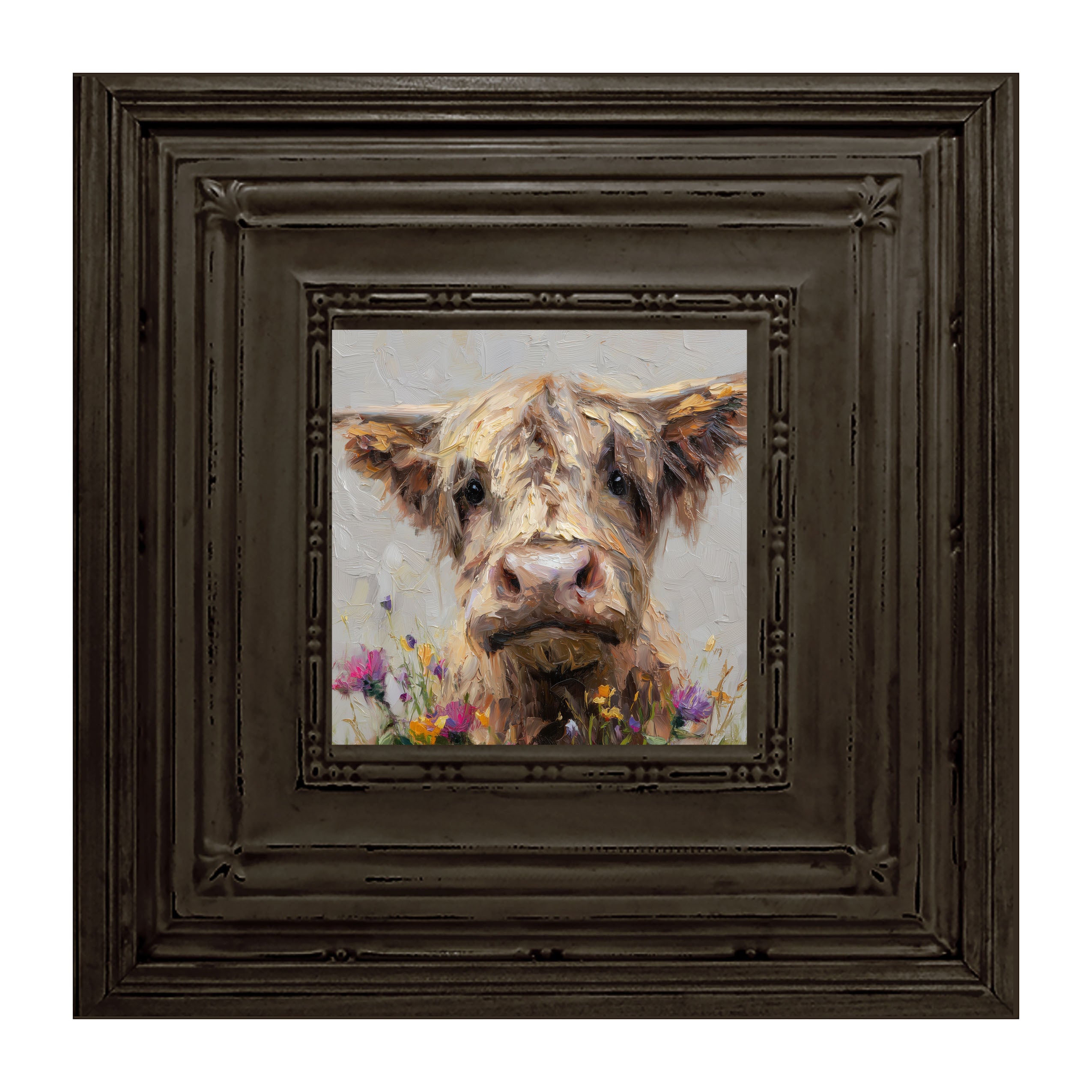 Spring Season Highland Cow with Flowers