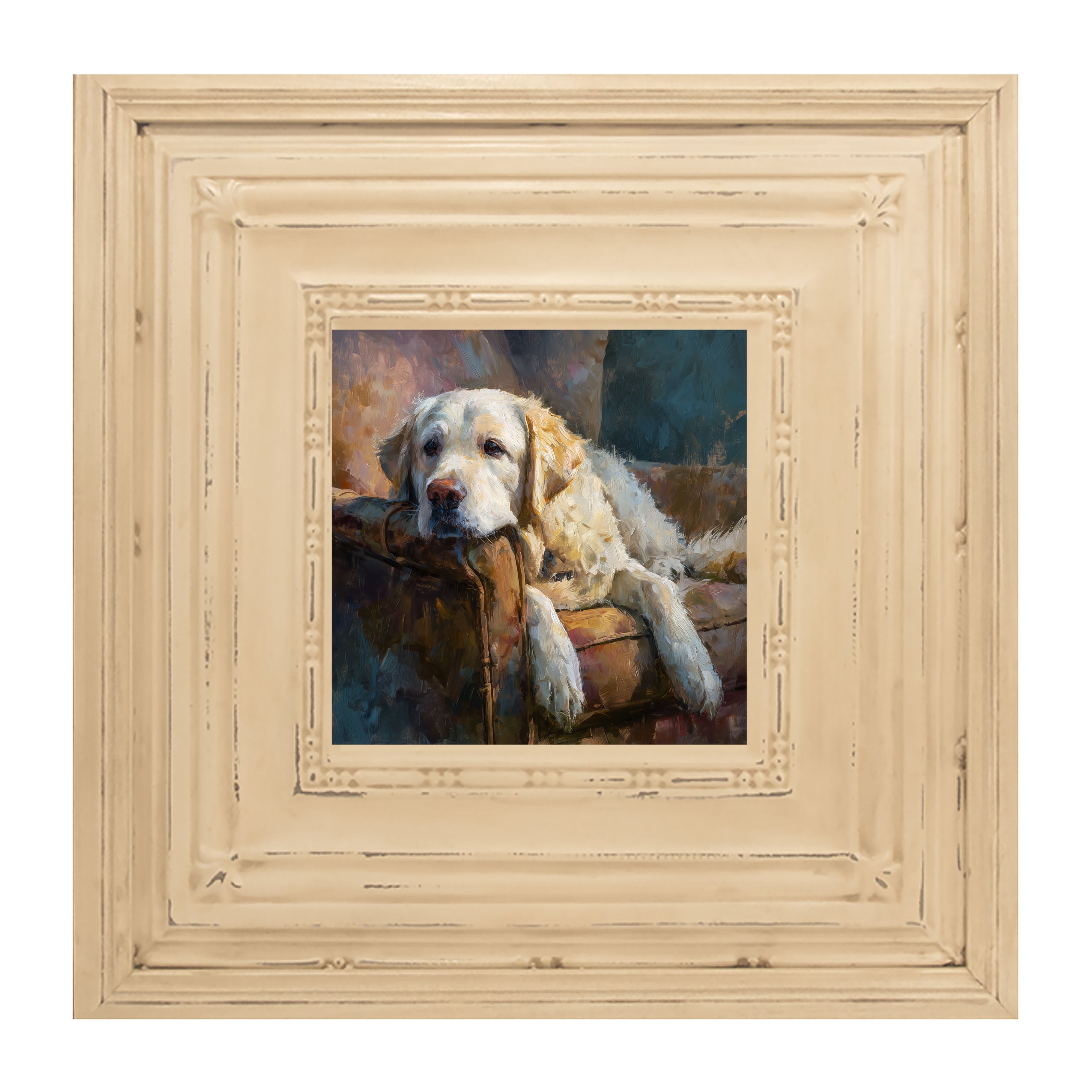 Armchair with Resting Golden Retriever