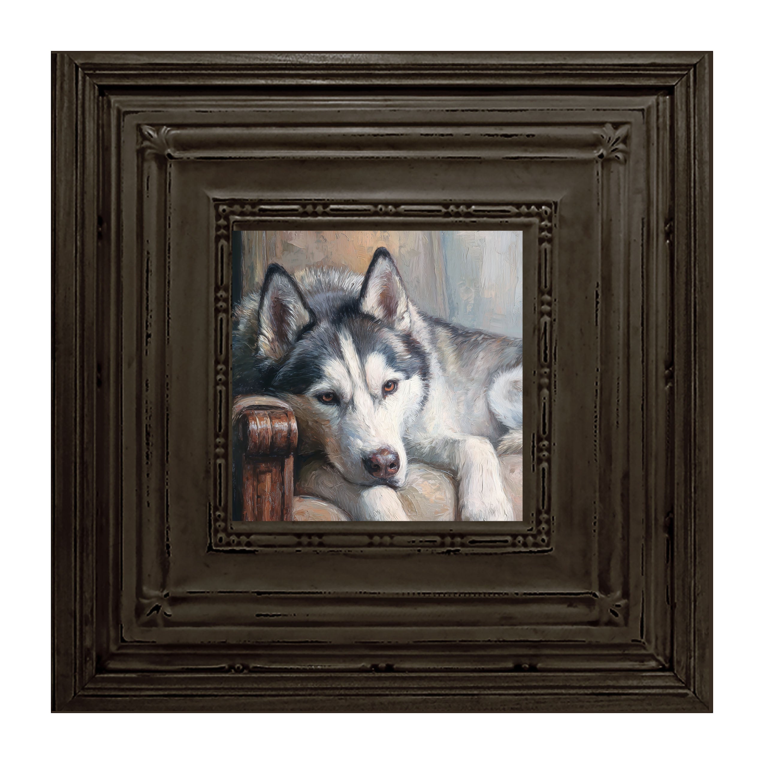 Armchair with Siberian Husky Dog