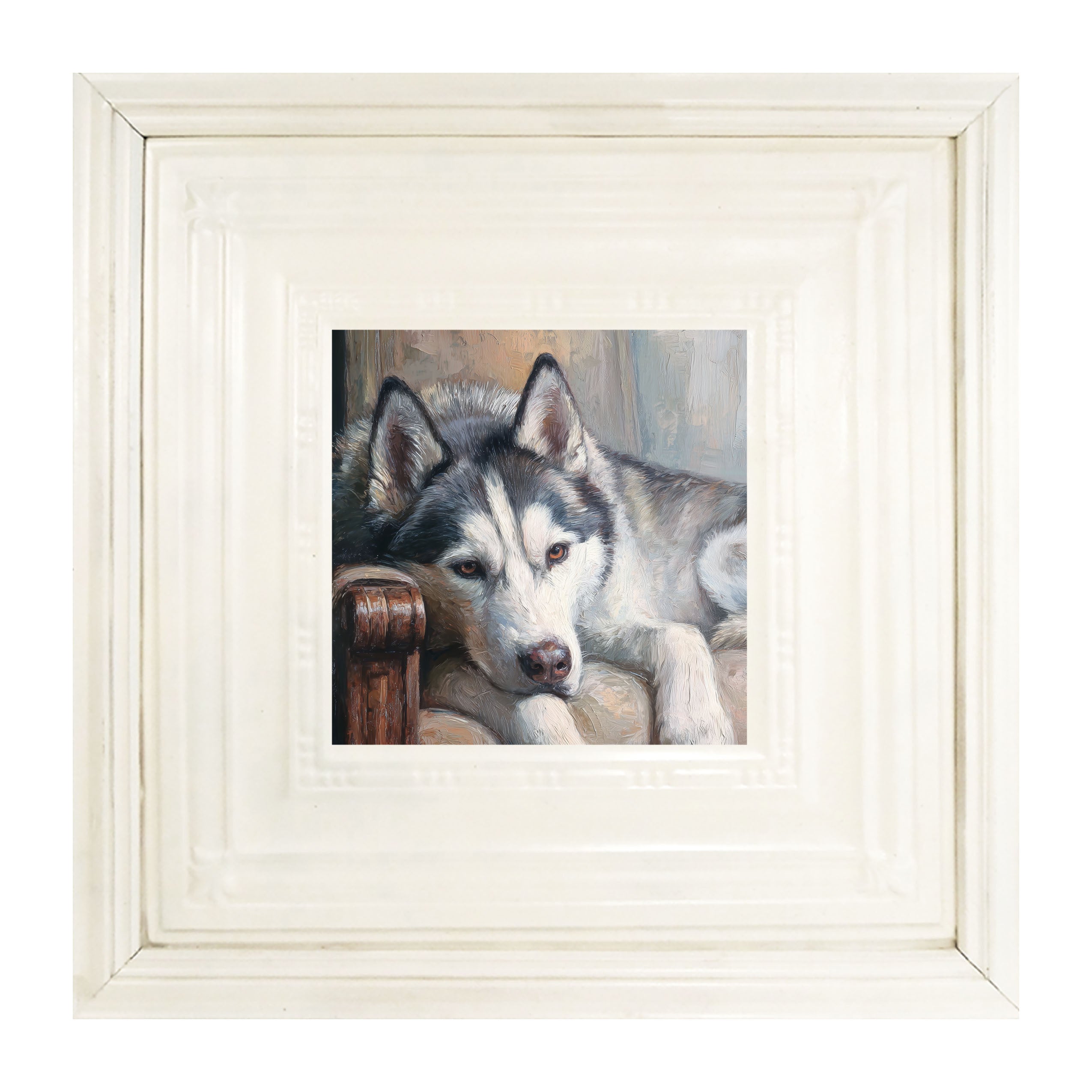 Armchair with Siberian Husky Dog