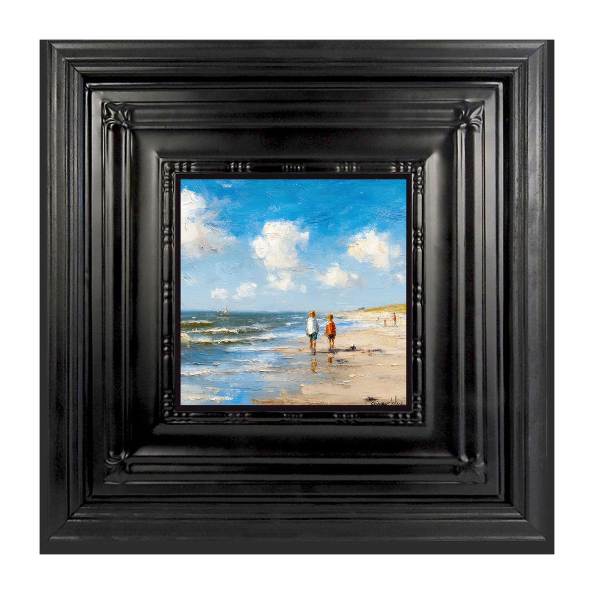 Children walking along the shore
