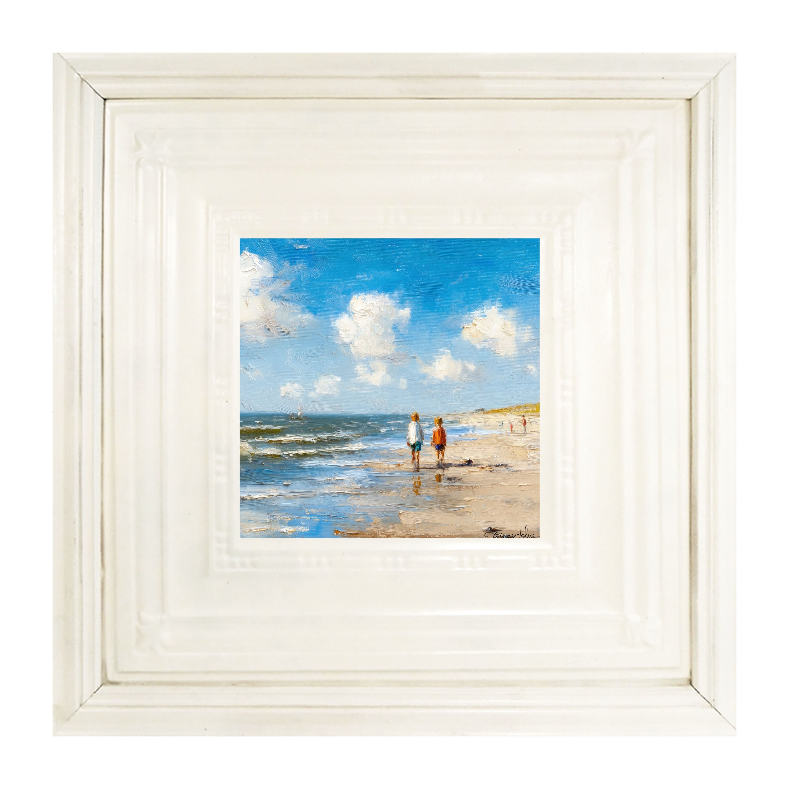Children walking along the shore