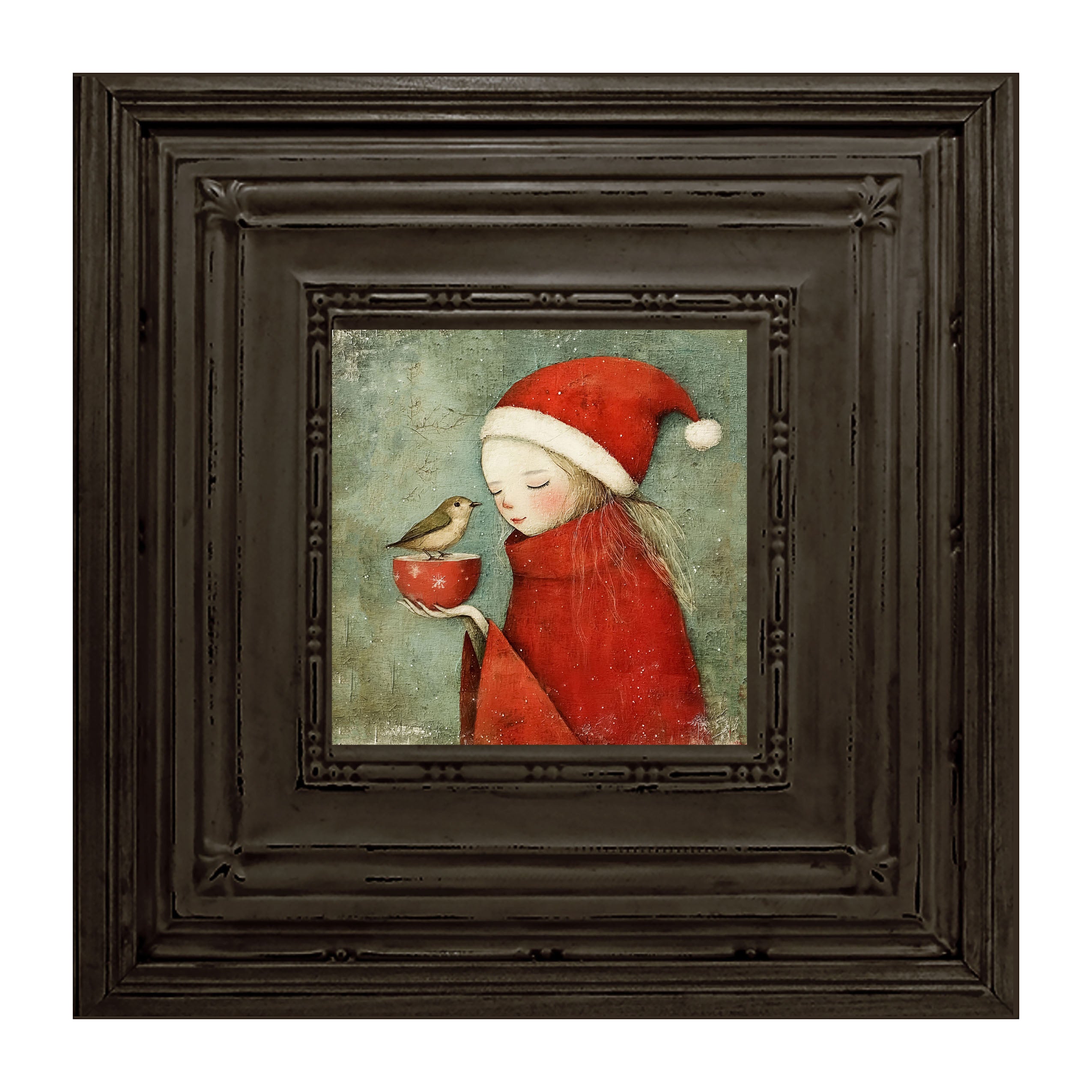 Rustic Christmas girl and bird