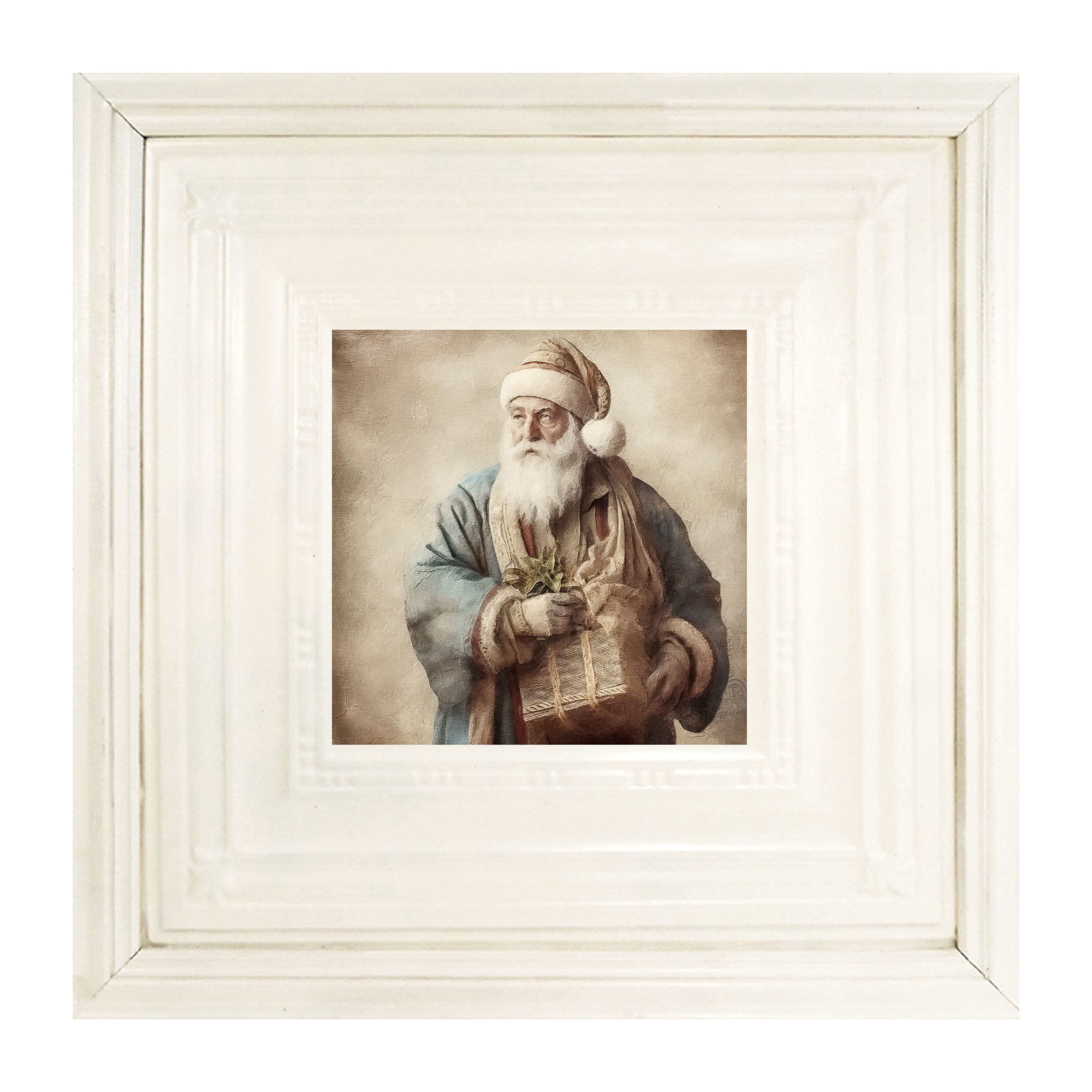 Santa holding a present