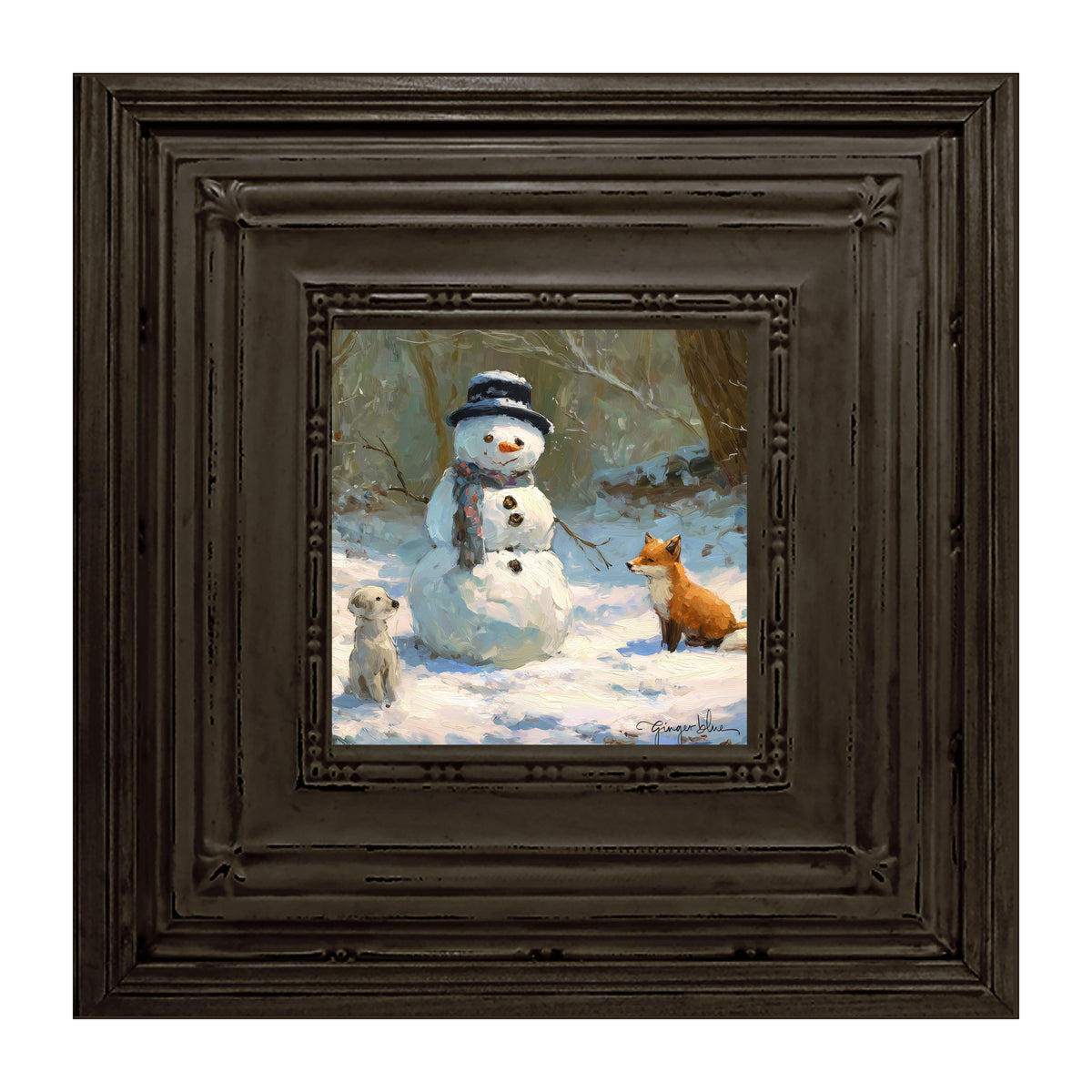 Snowman with Dog and Fox