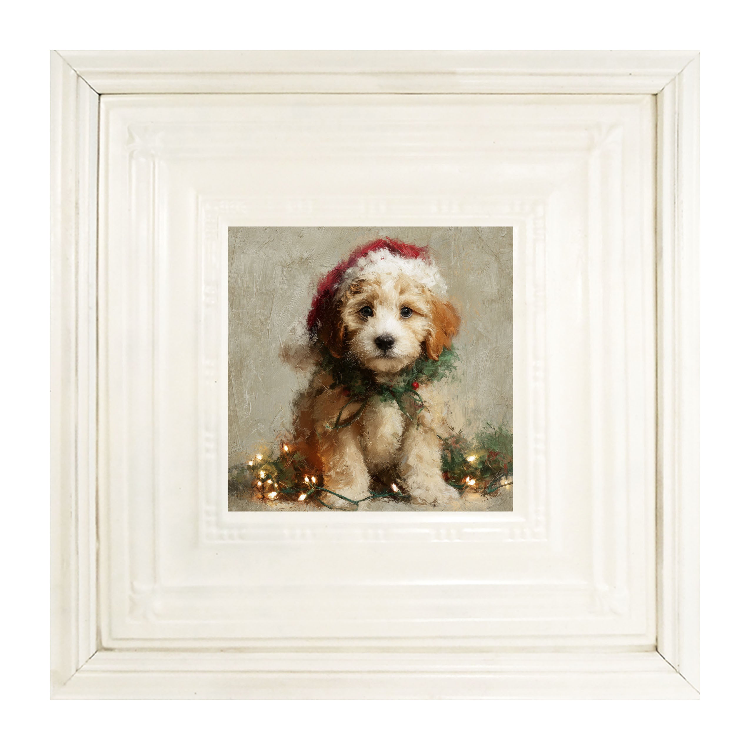 Christmas Lights with Furry Tan Dog