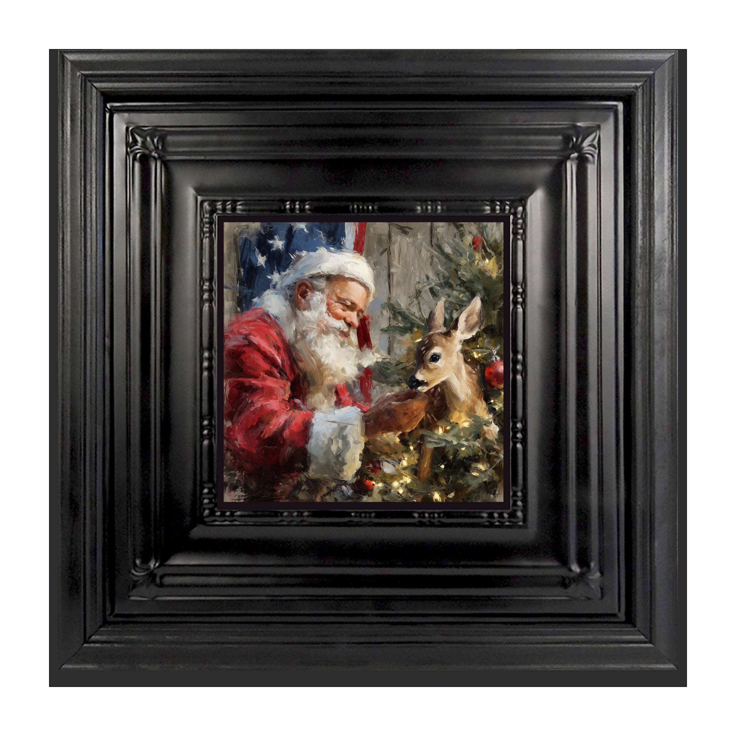 Santa and Deer with Flag