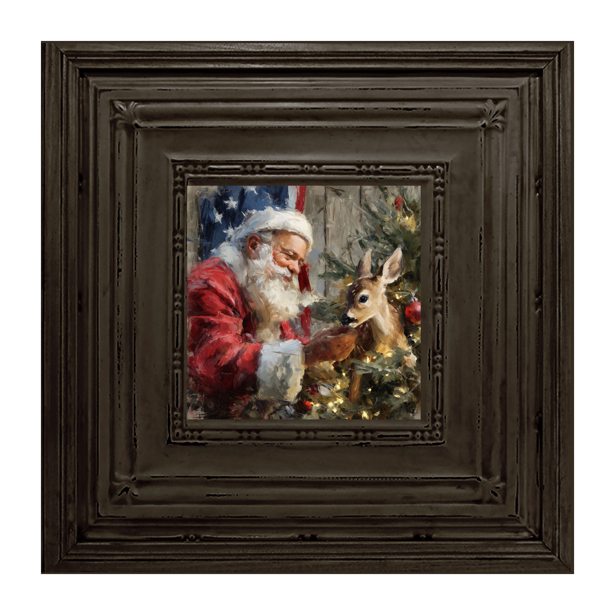 Santa and Deer with Flag