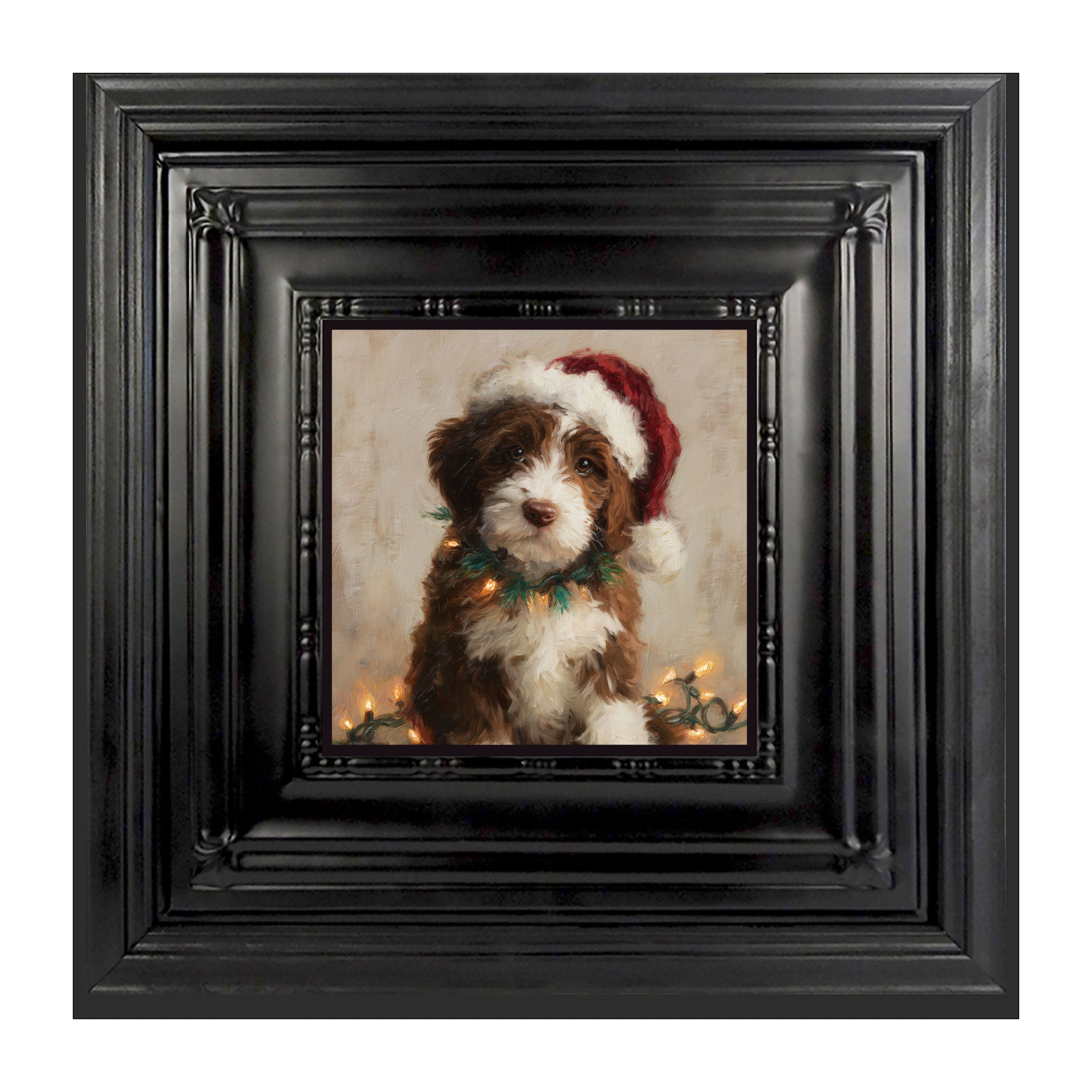 Christmas Lights with Brown and White Dog