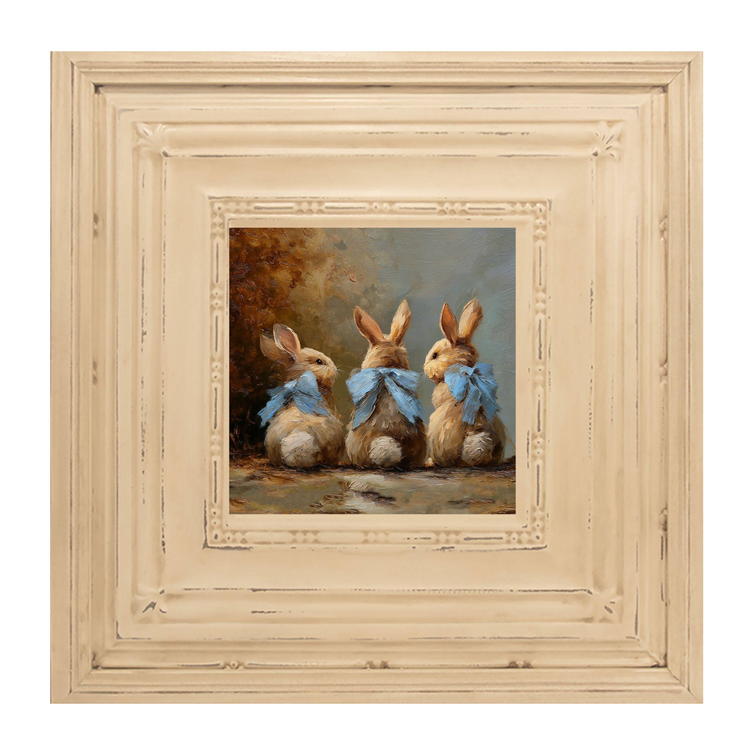 Bunnies with Blue Bows in Autumn