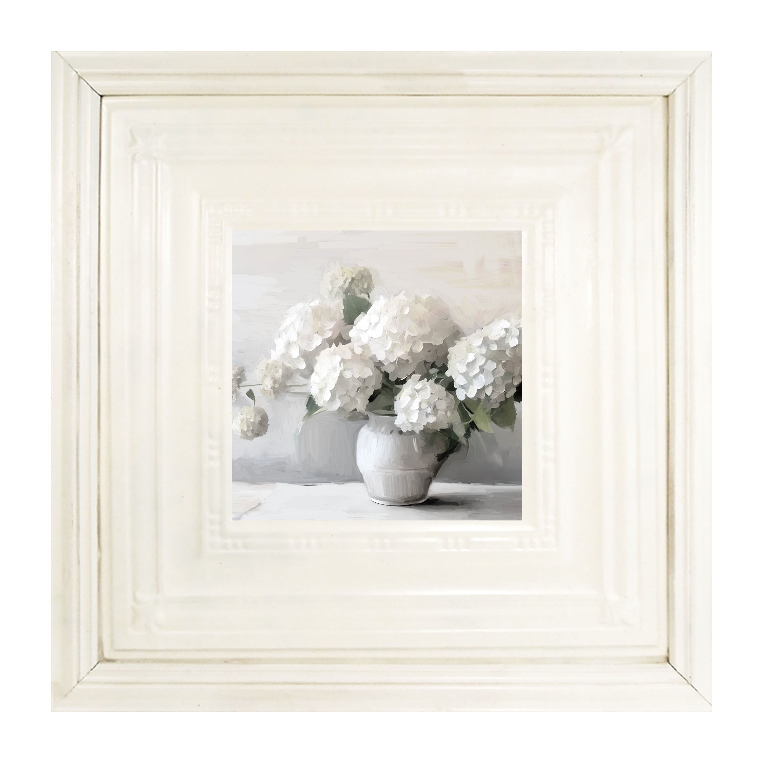 White Vase of Hydrangeas