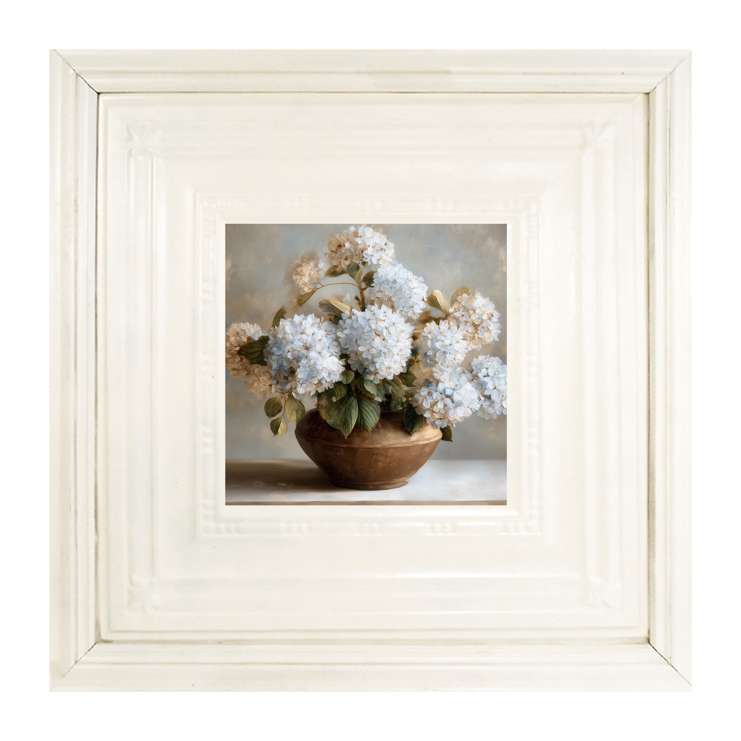 Copper Vase with Blue Hydrangeas