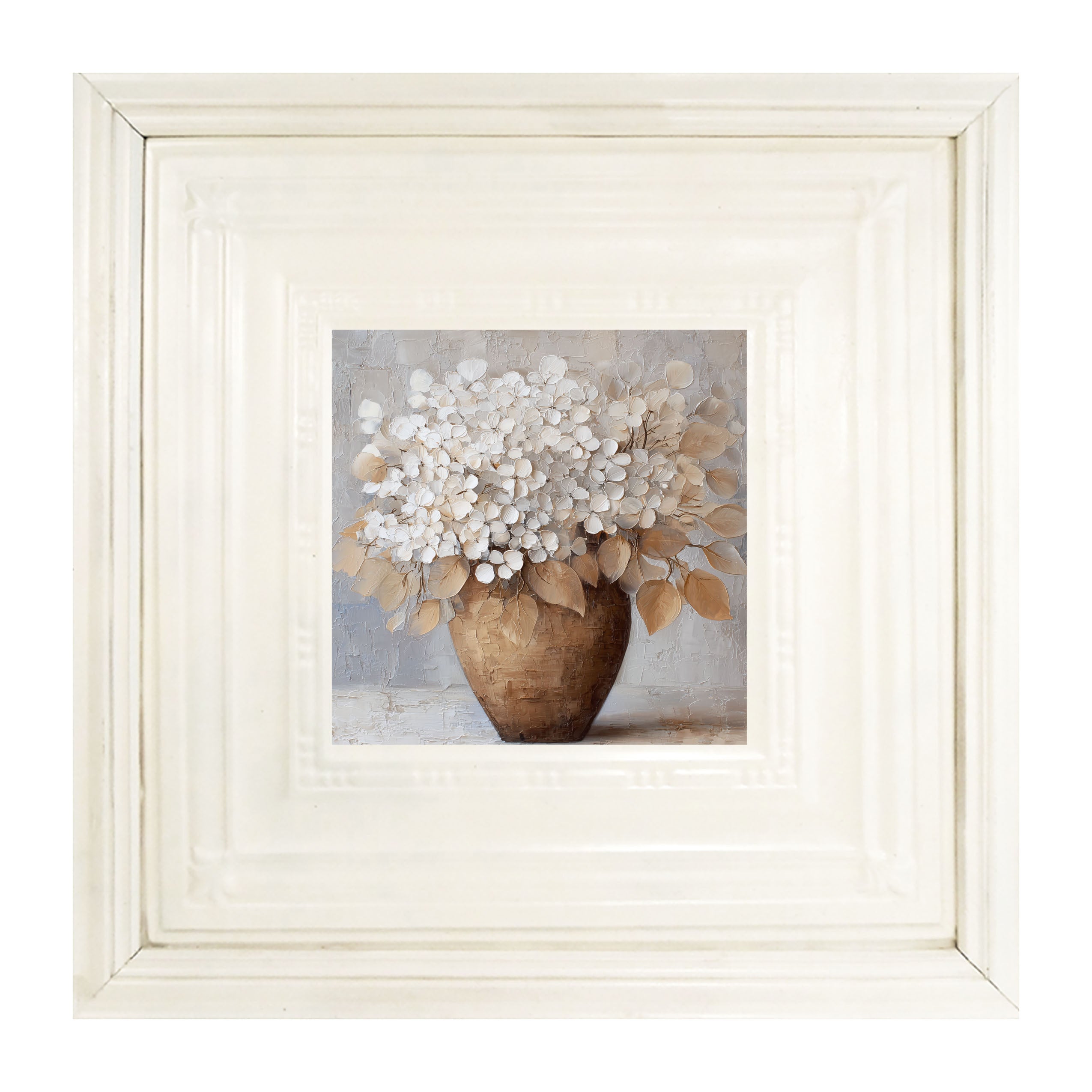 Copper Vase with White Hydrangeas