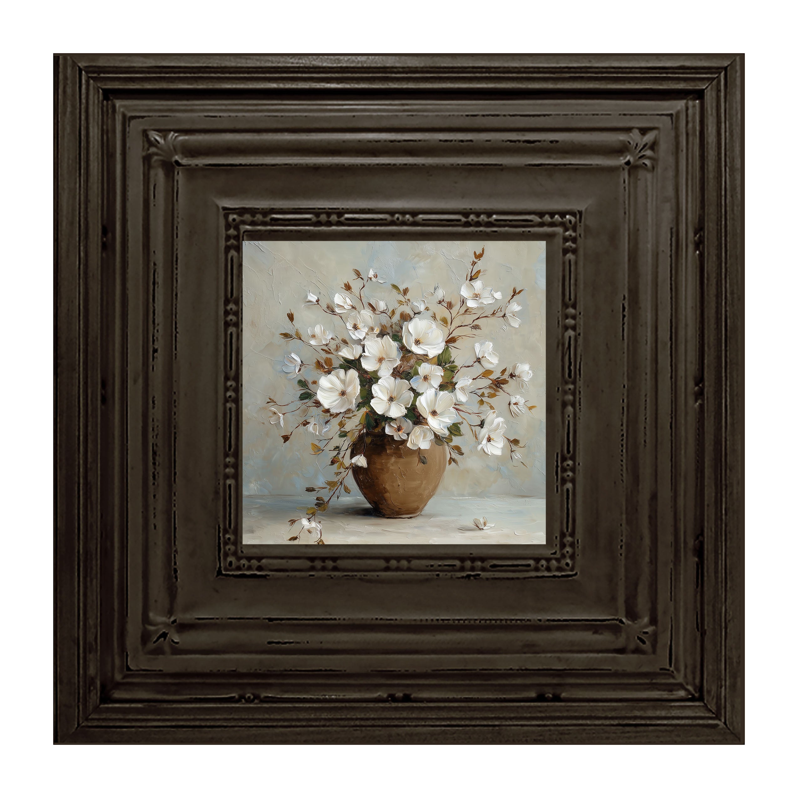 Copper Vase with White Floral Bouquet