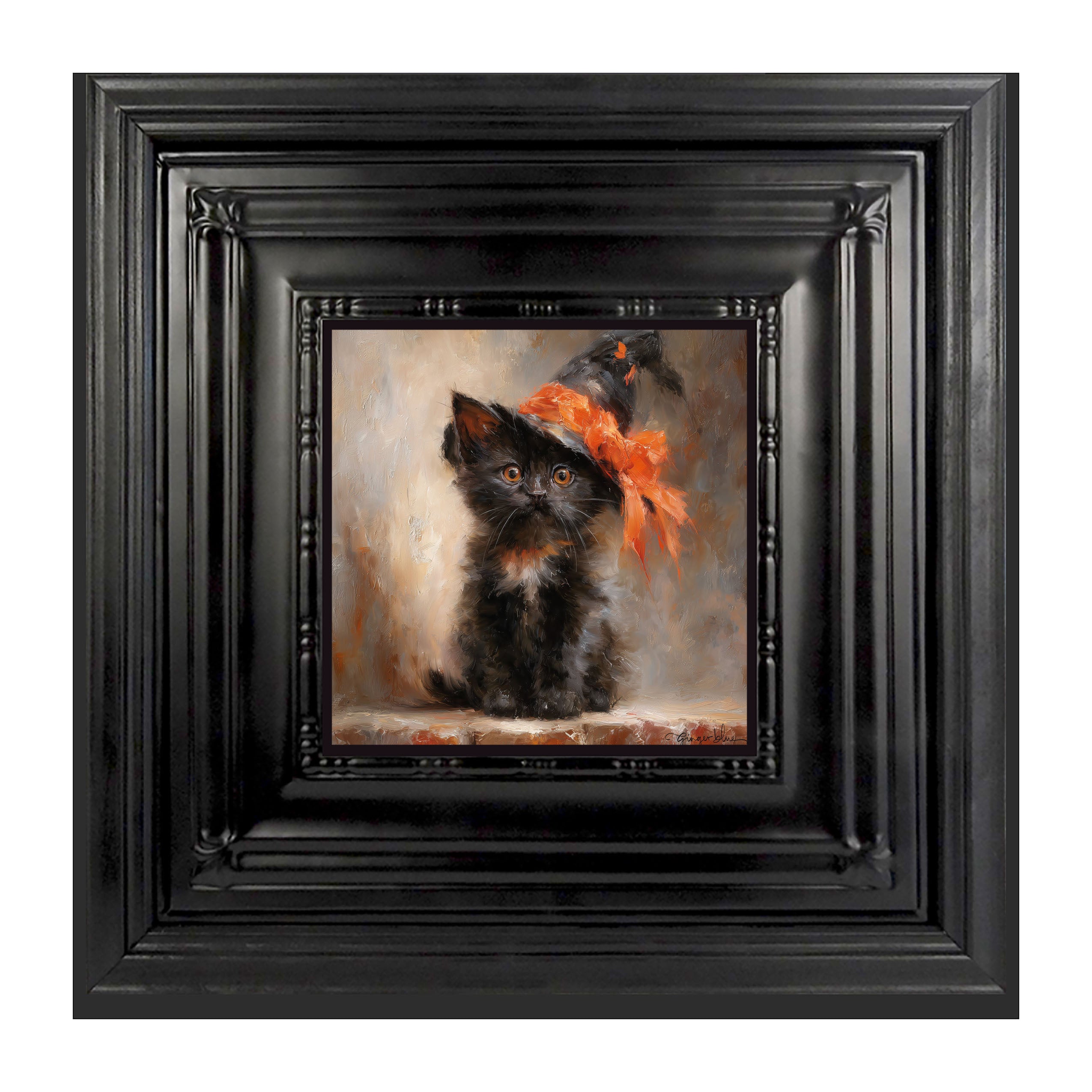 Black Kitten with Witch Hat