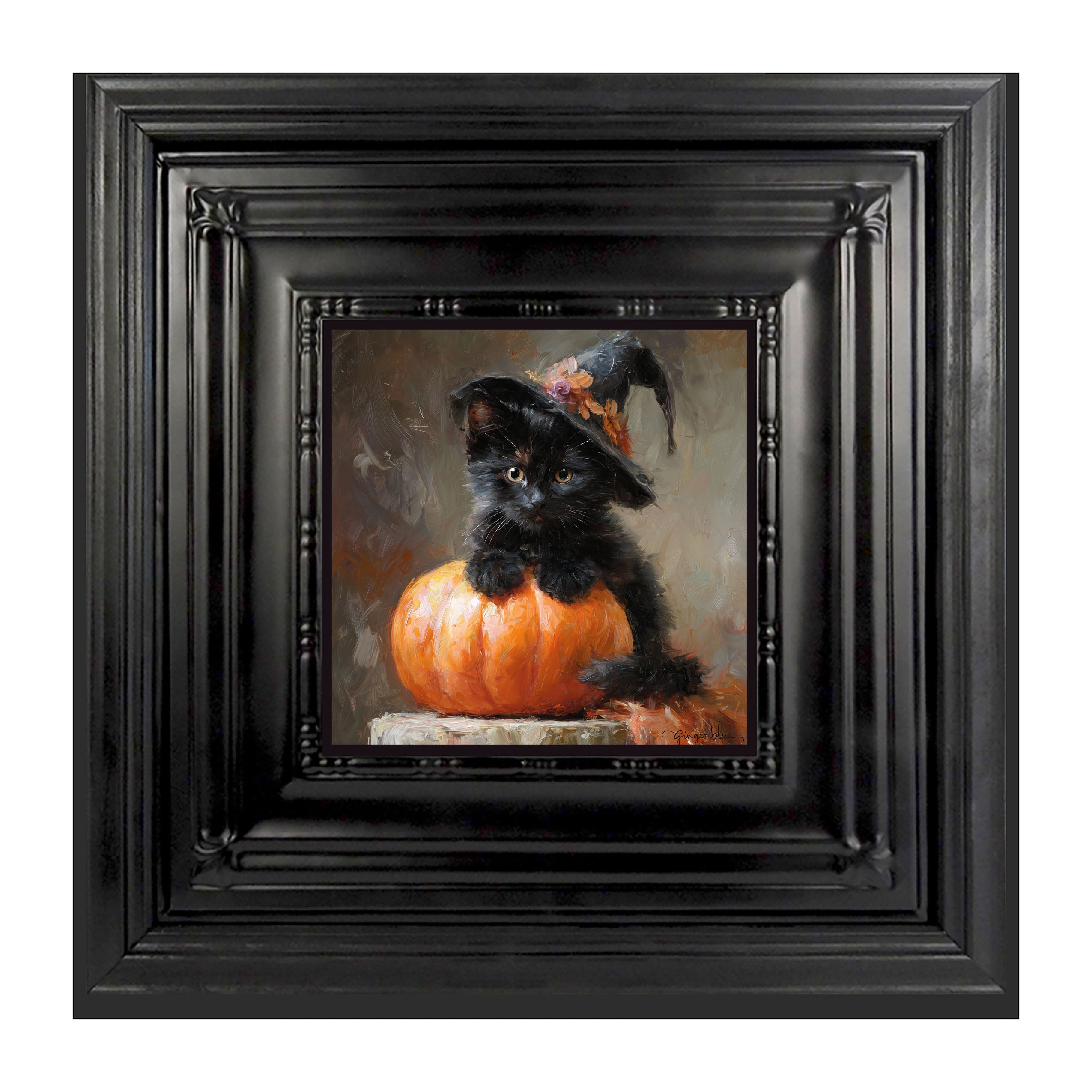 Black Kitten with Pumpkin