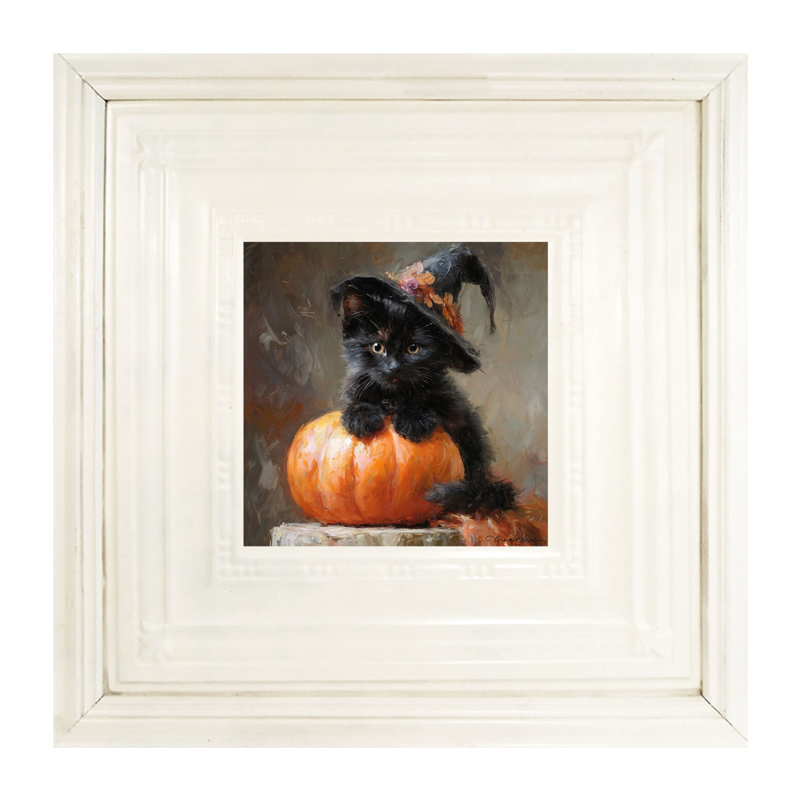Black Kitten with Pumpkin