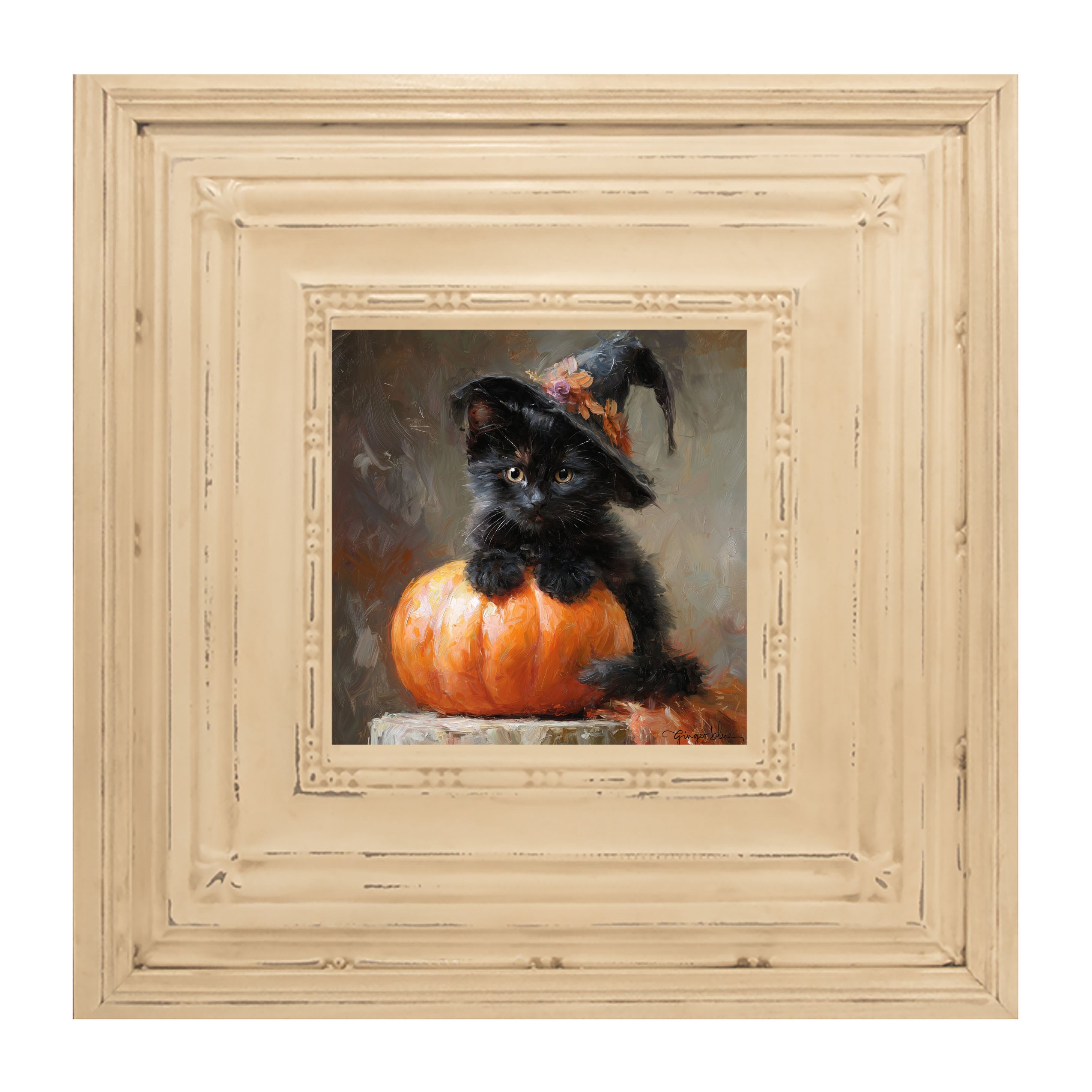 Black Kitten with Pumpkin