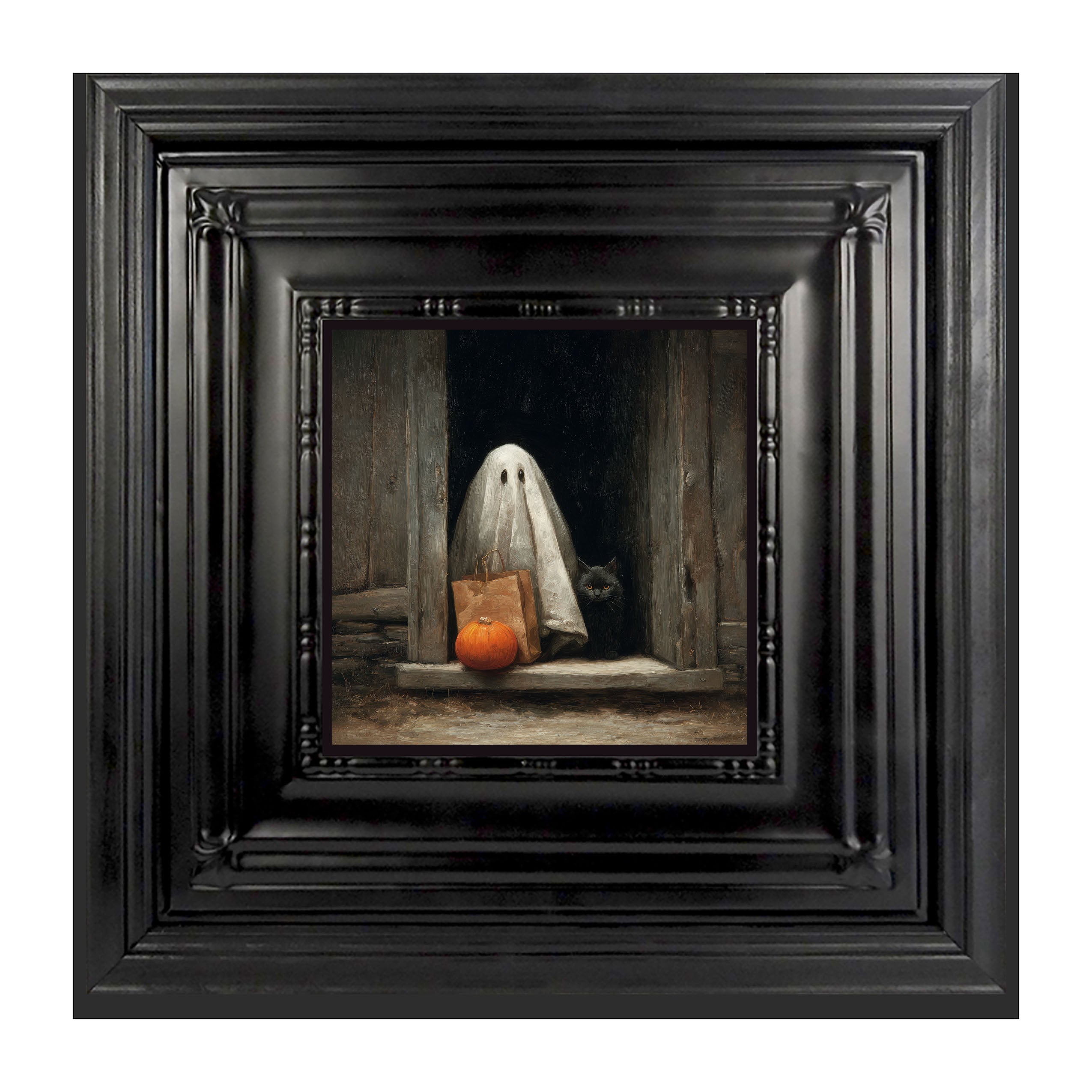 Ghost with Black Cat Trick or Treating