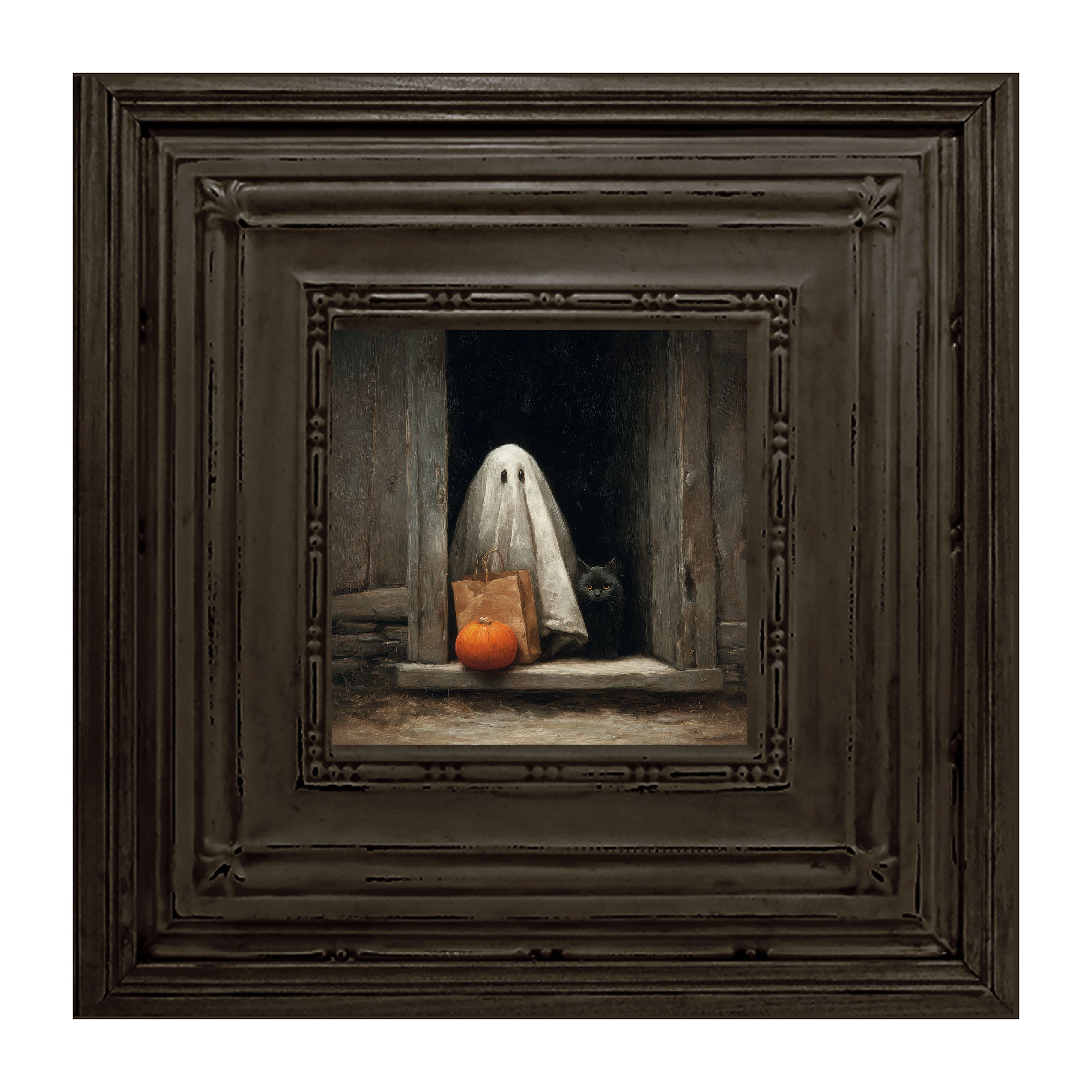 Ghost with Black Cat Trick or Treating