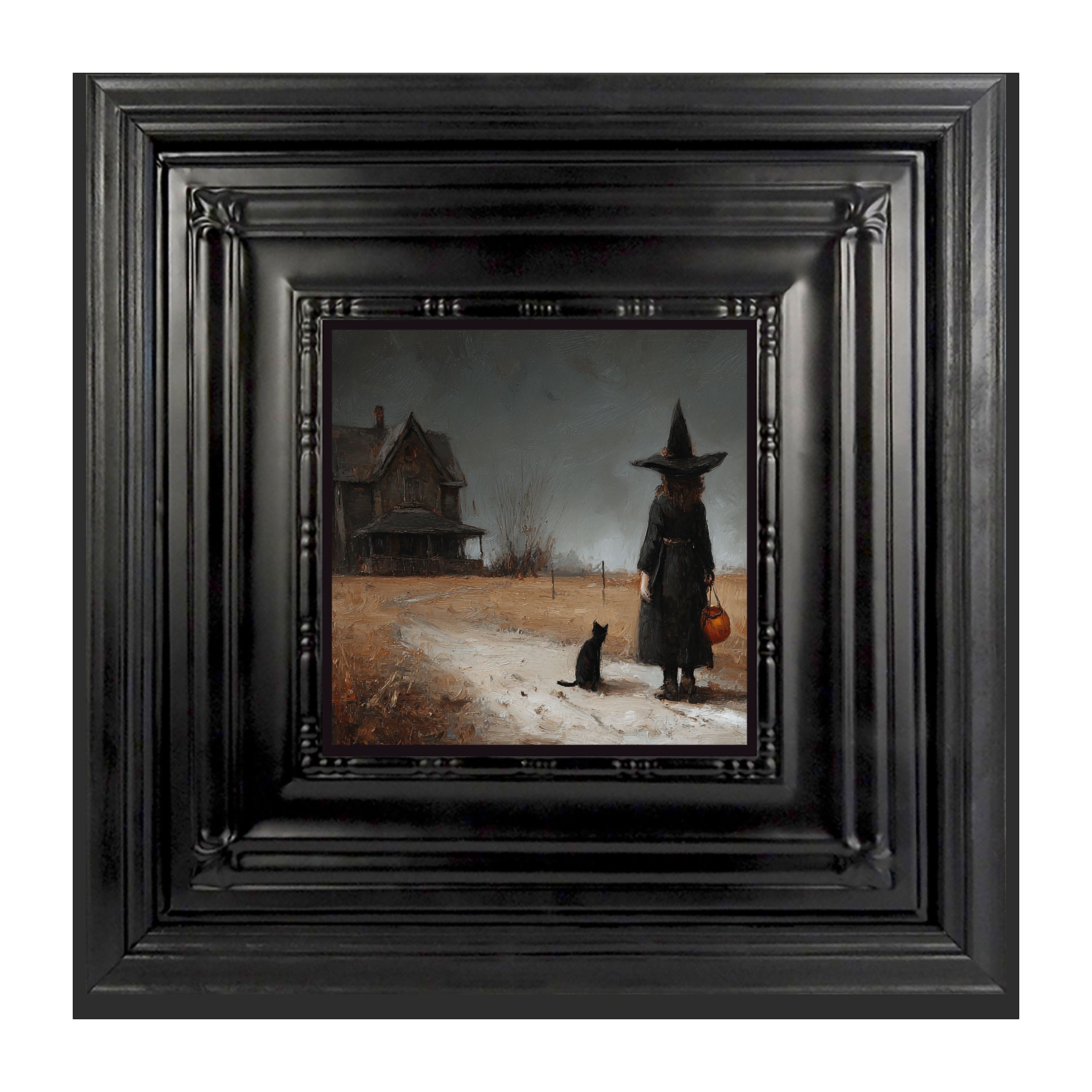 Witch with Black Cat Trick or Treating - Square