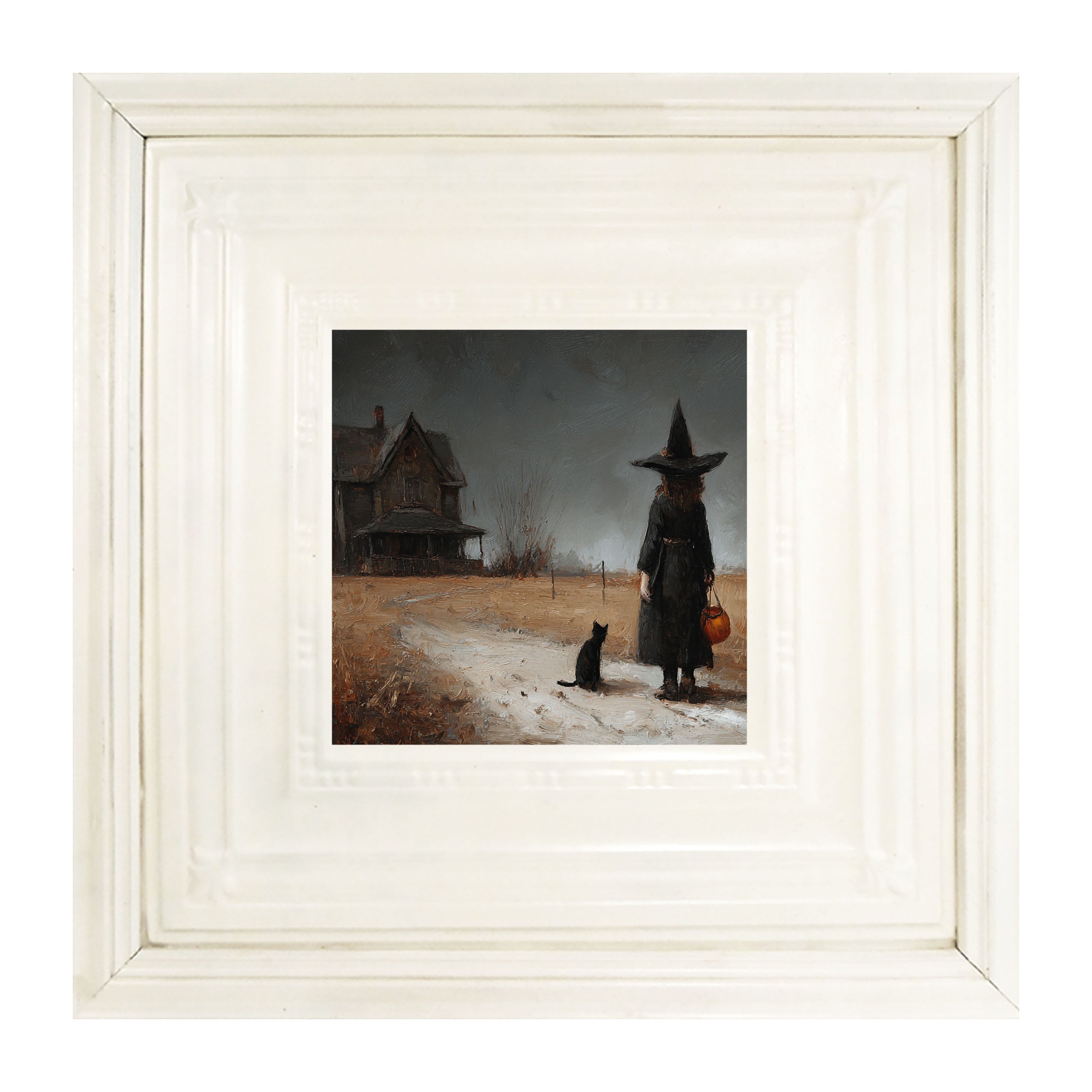 Witch with Black Cat Trick or Treating - Square