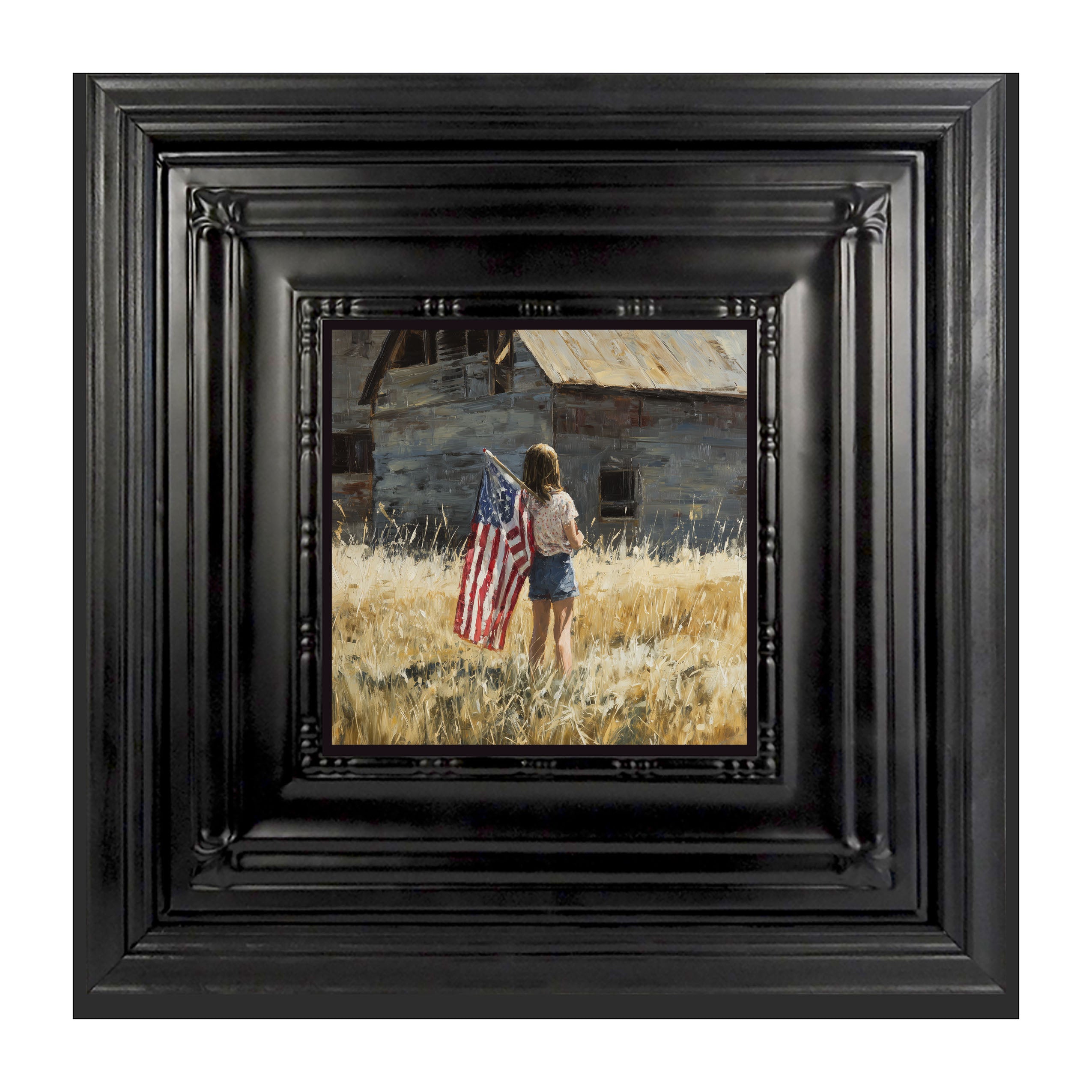 Child With Flag - Girl at Barn