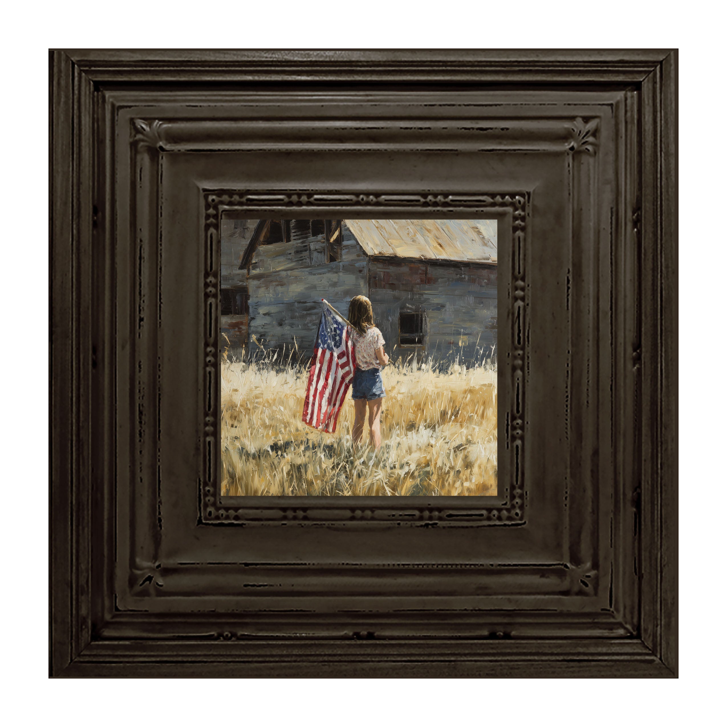 Child With Flag - Girl at Barn