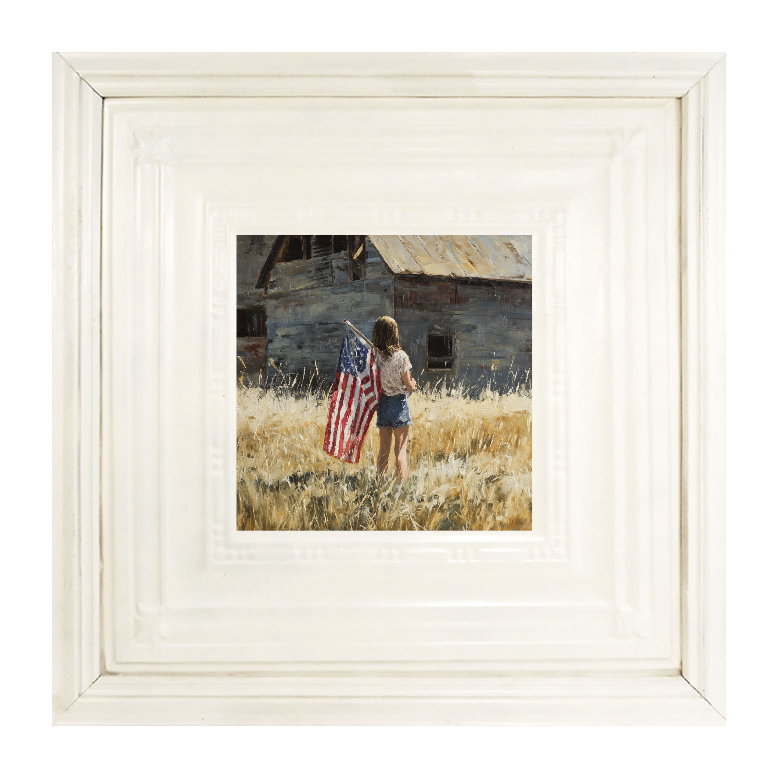 Child With Flag - Girl at Barn