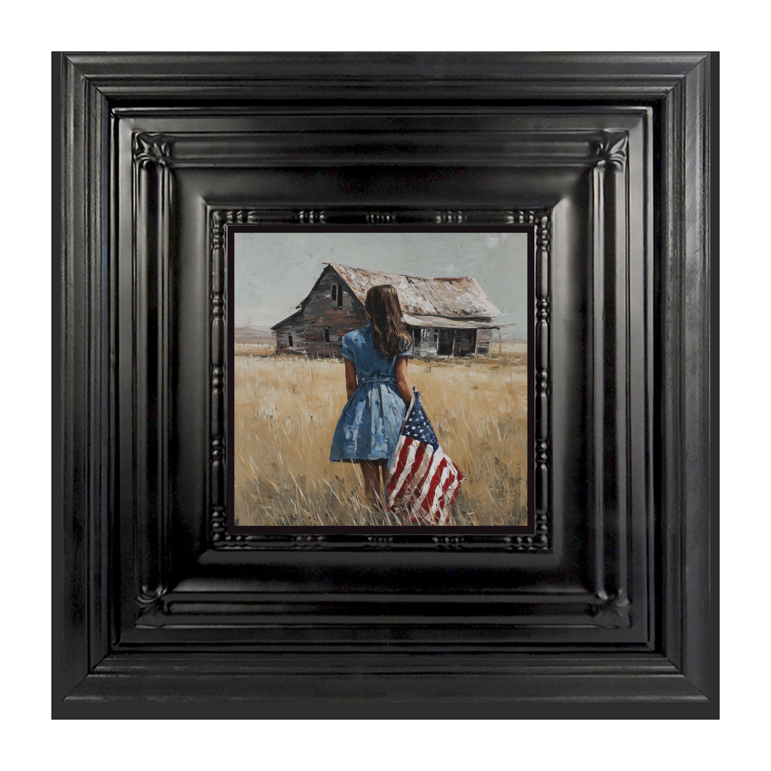 Child With Flag - Girl in Blue Dress