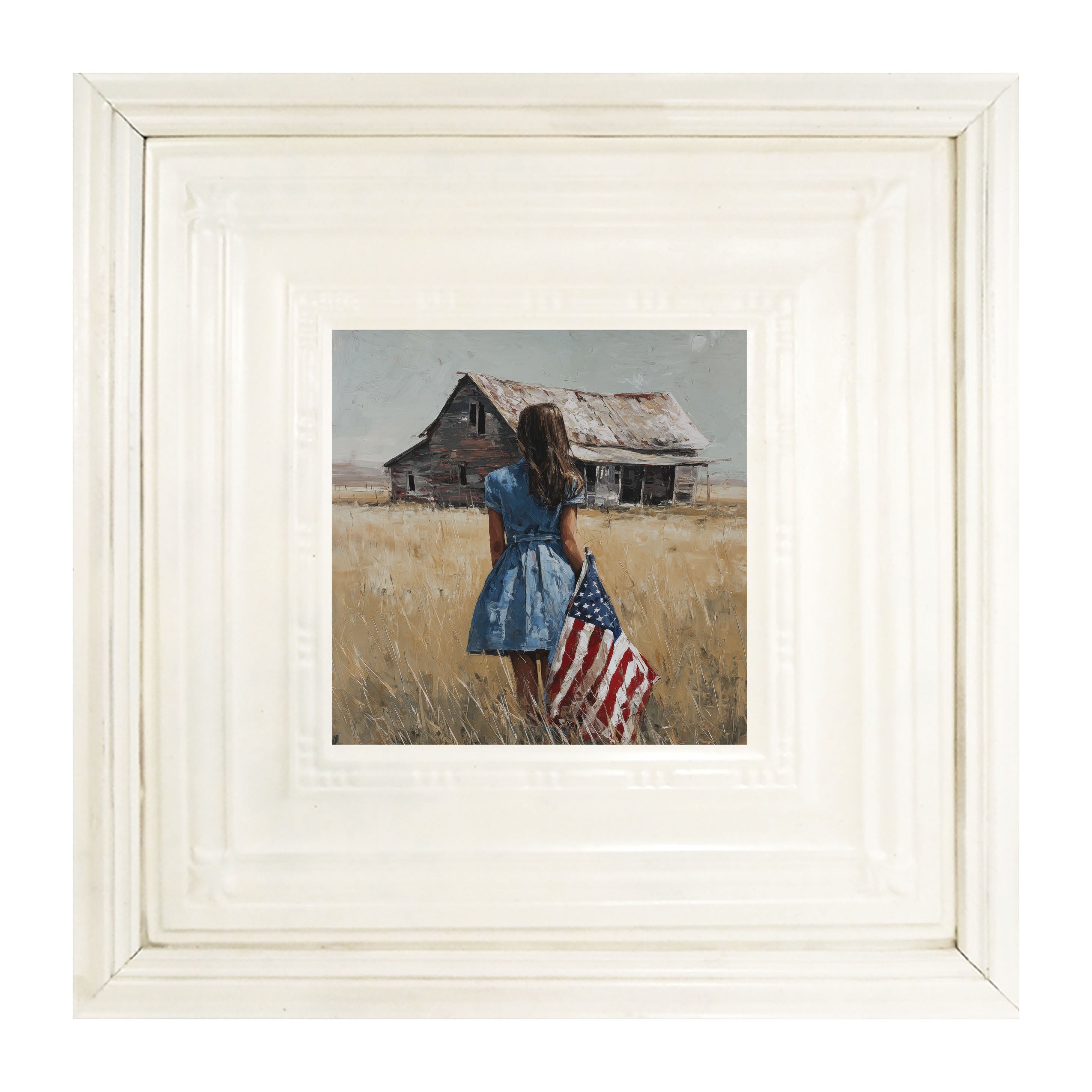 Child With Flag - Girl in Blue Dress