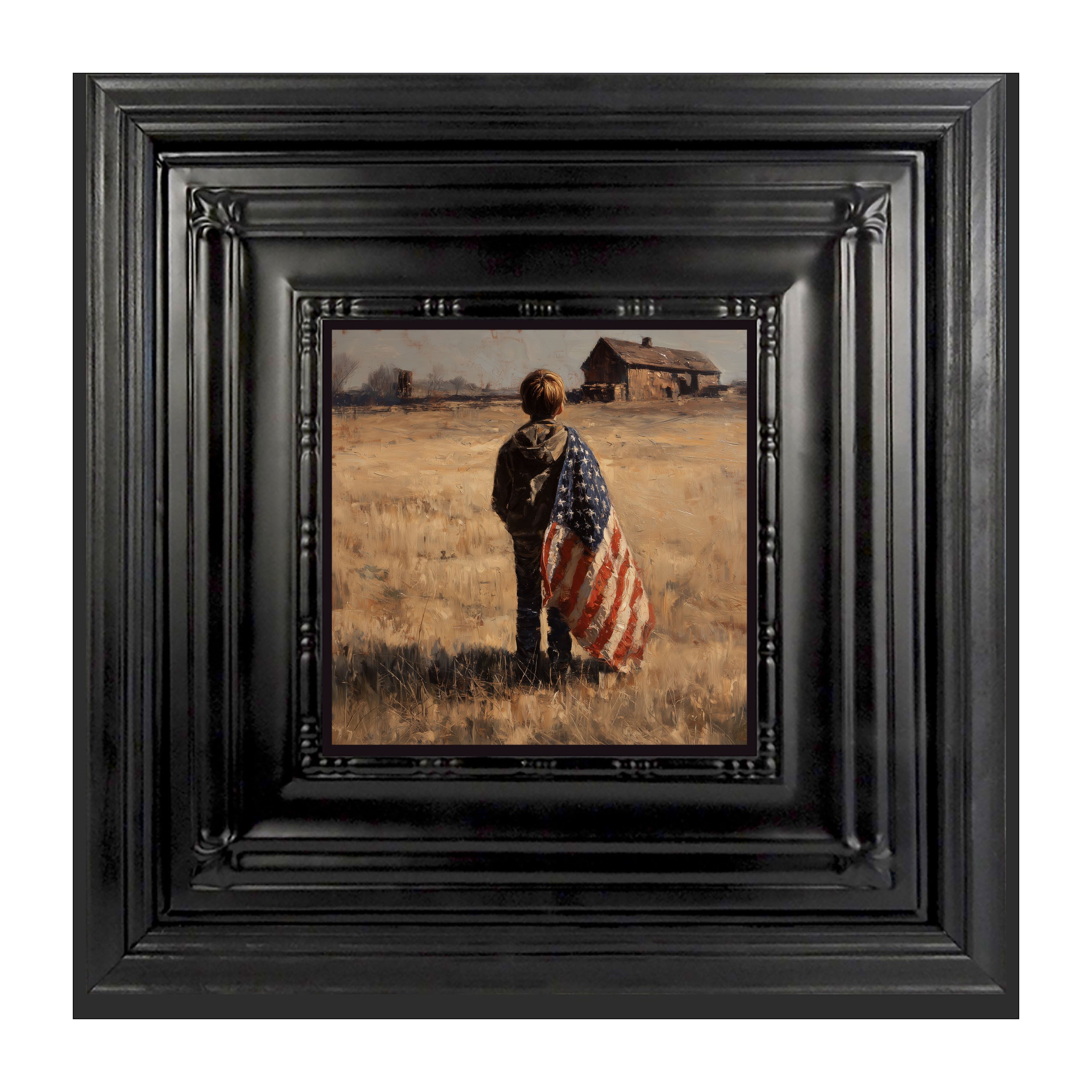 Child With Flag - Boy at Farm