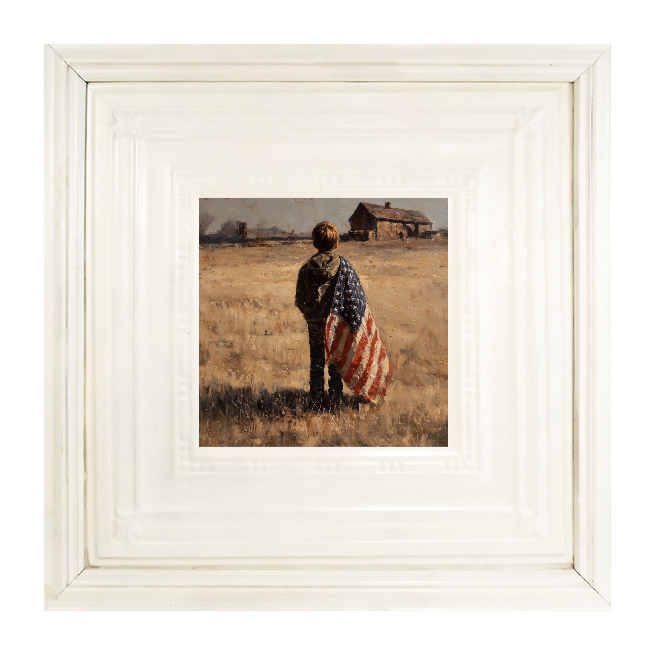 Child With Flag - Boy at Farm