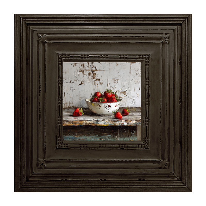 Sideboard Still Life - Rustic Blue Table with Strawberries