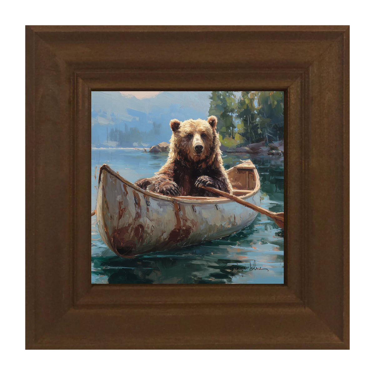 Brown Bear Rowing a Canoe