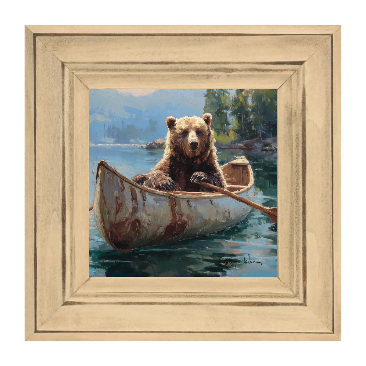 Brown Bear Rowing a Canoe