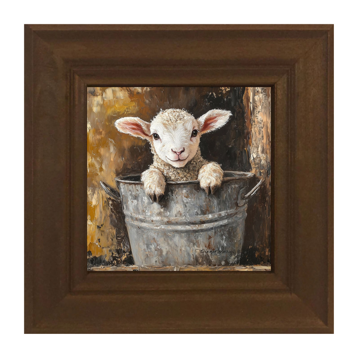 Baby Lamb in Metal Bucket