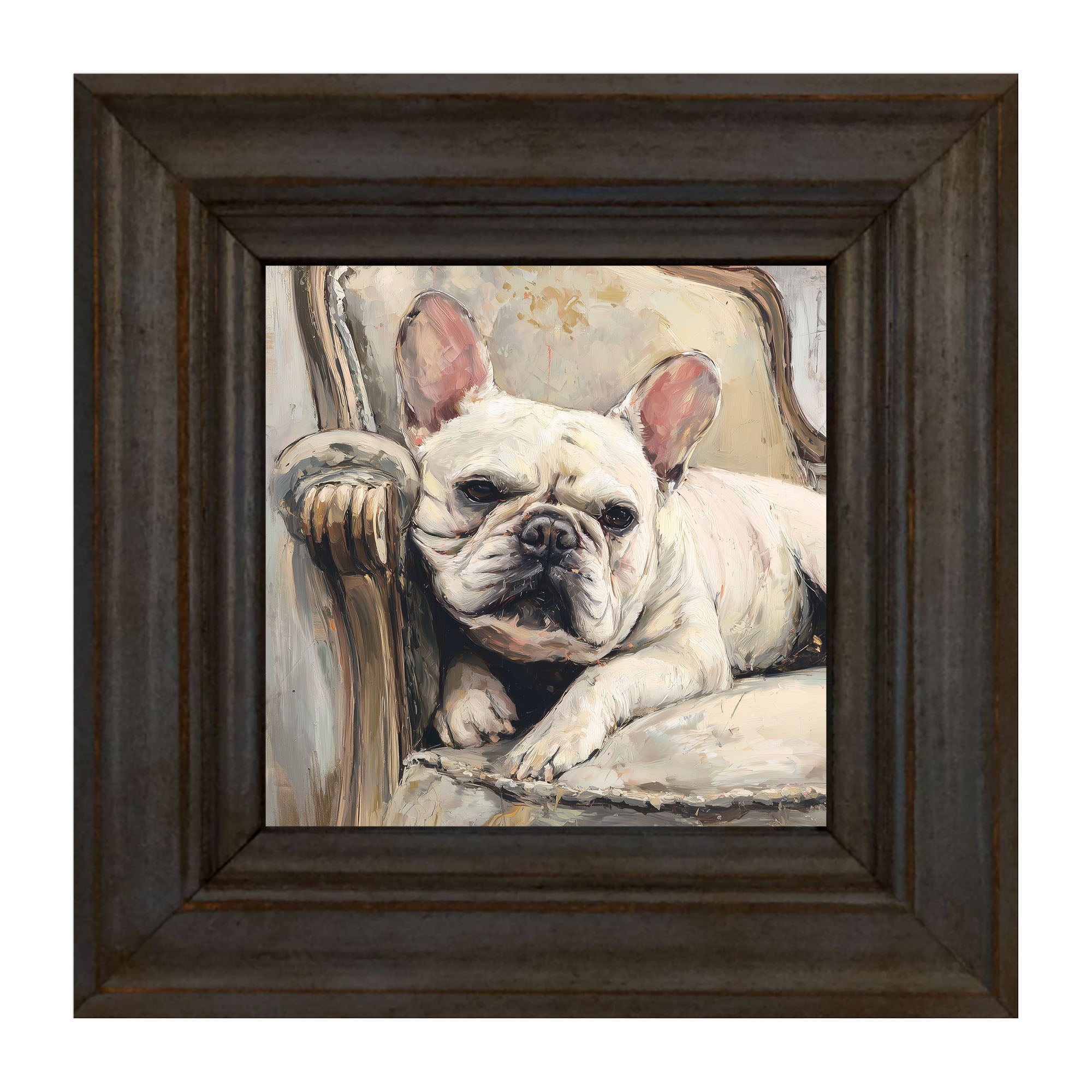 Armchair with White French Bulldog