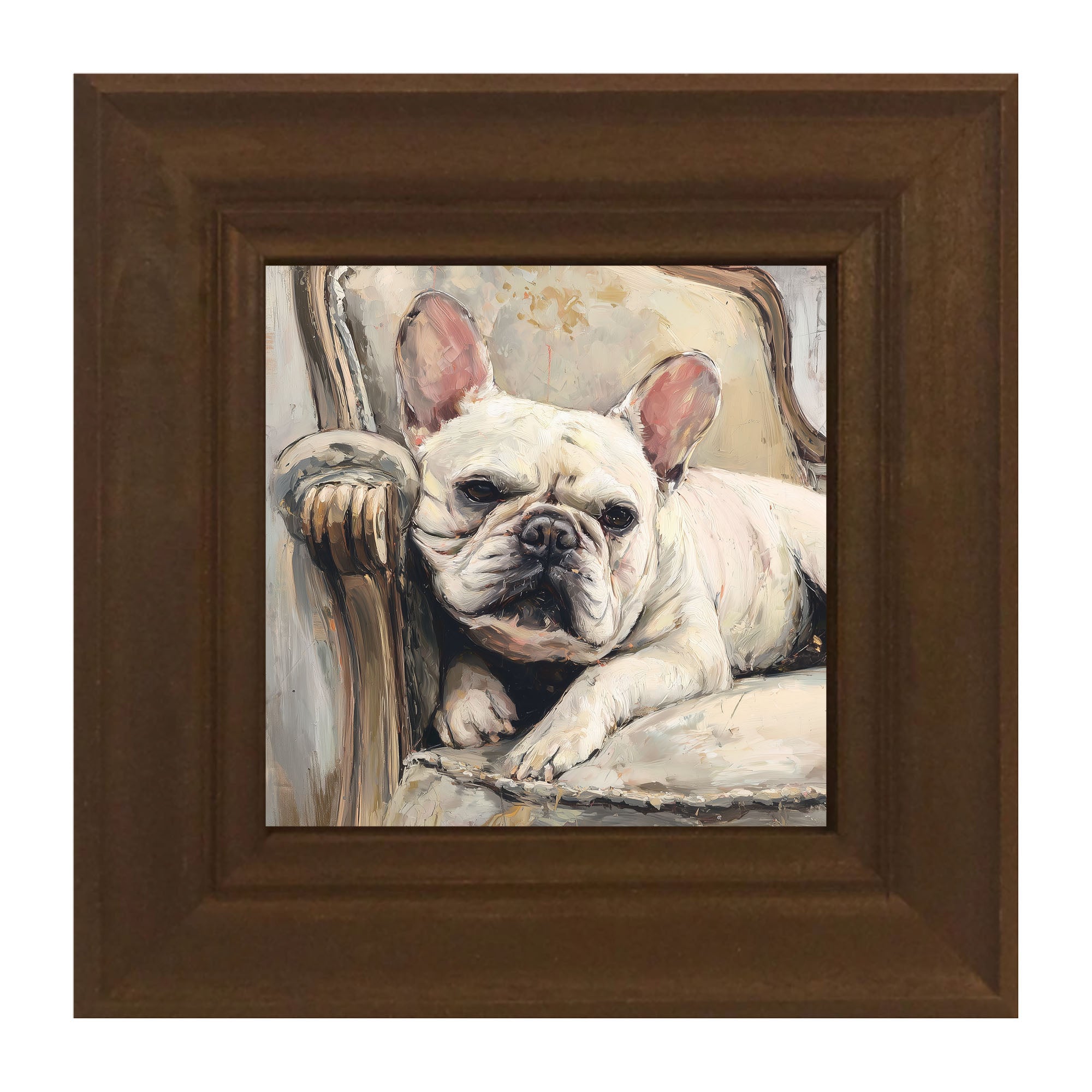 Armchair with White French Bulldog