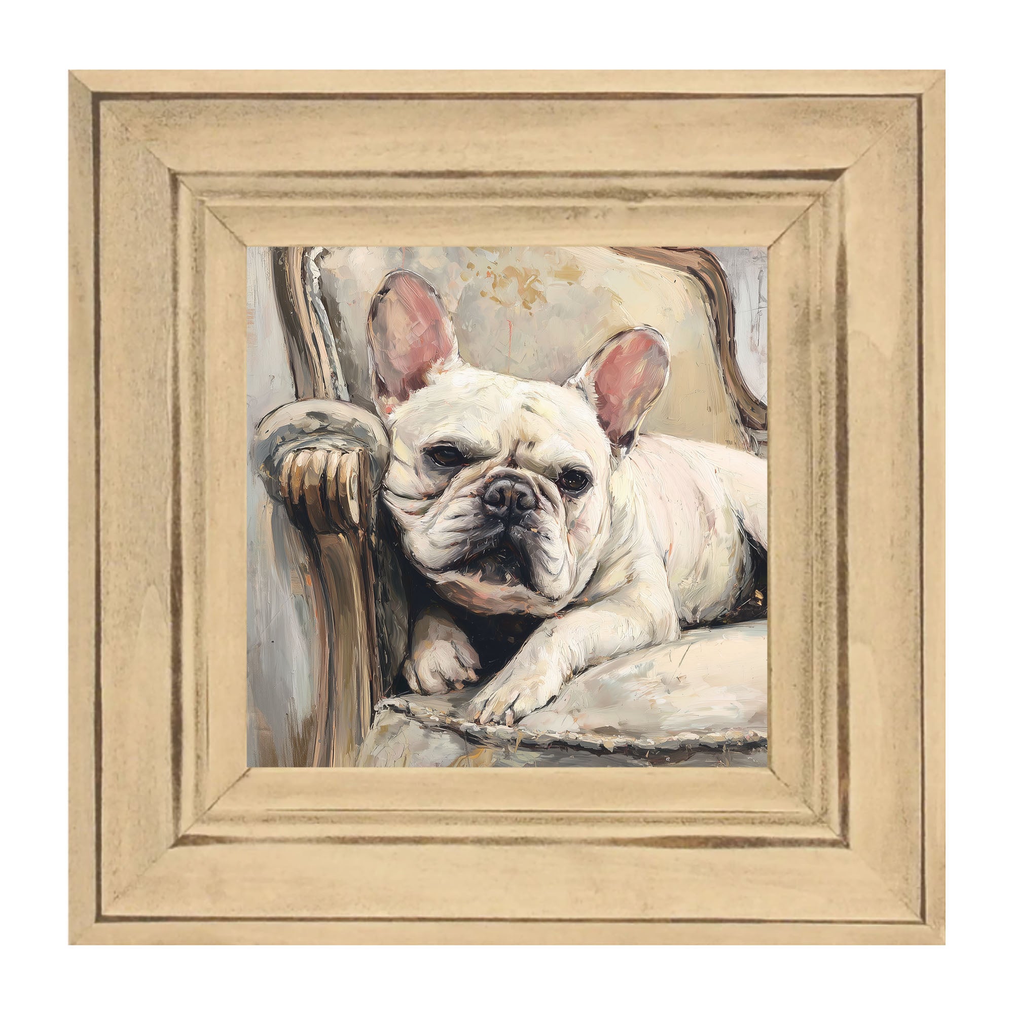 Armchair with White French Bulldog