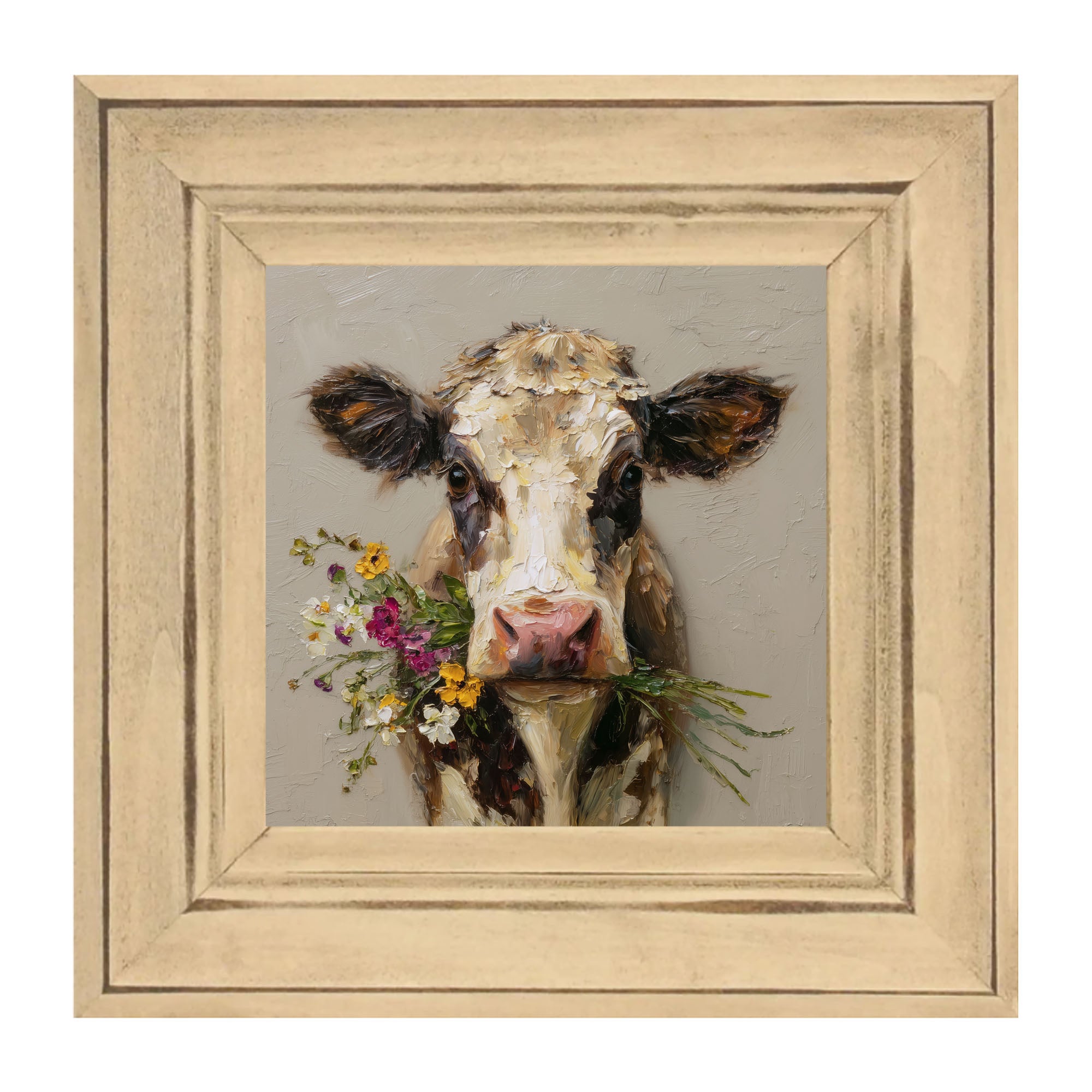 Spring Season Cow Holding Flowers