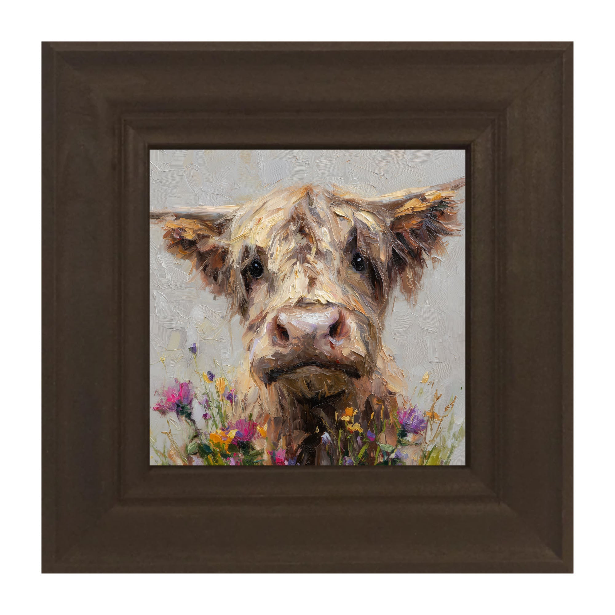 Spring Season Highland Cow with Flowers