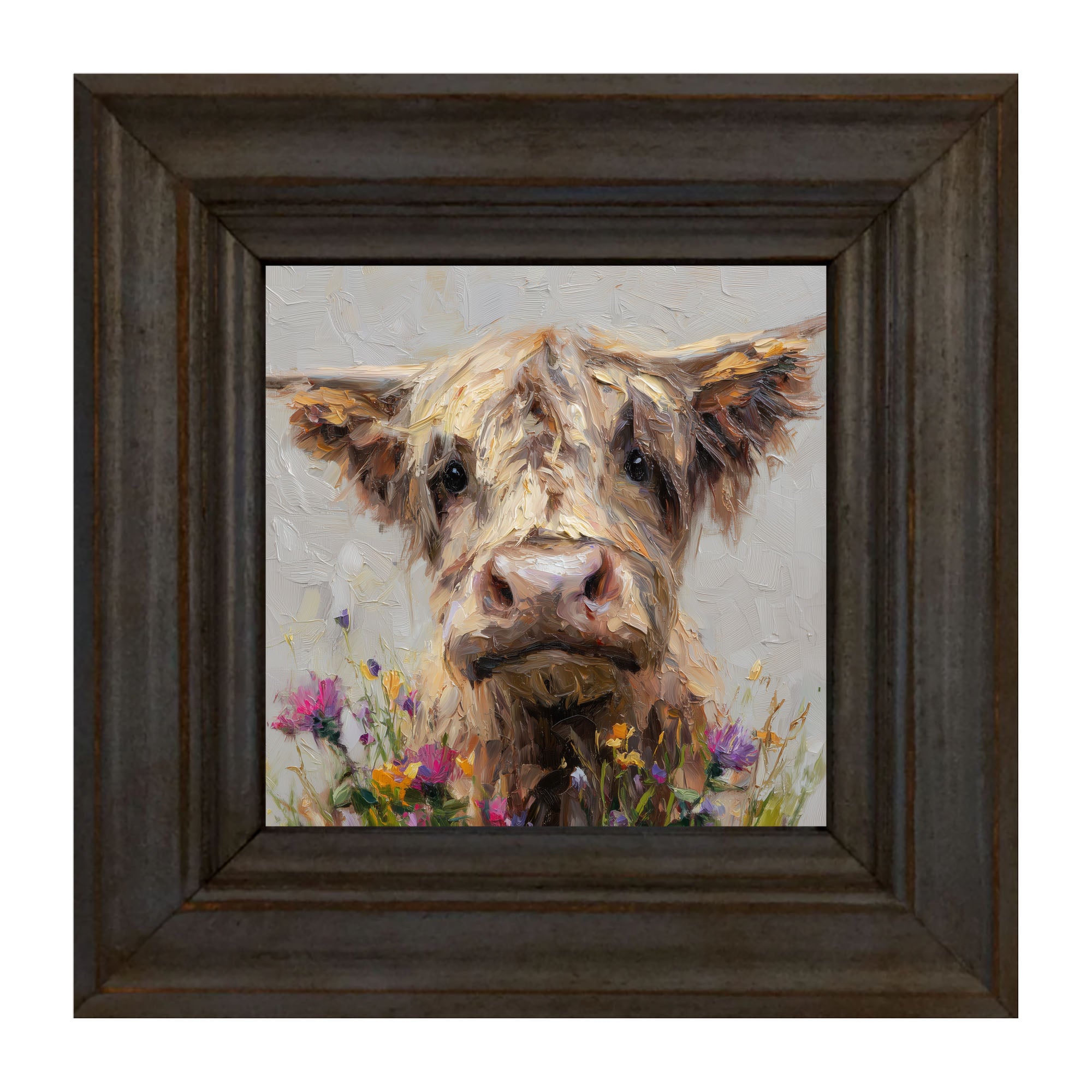 Spring Season Highland Cow with Flowers